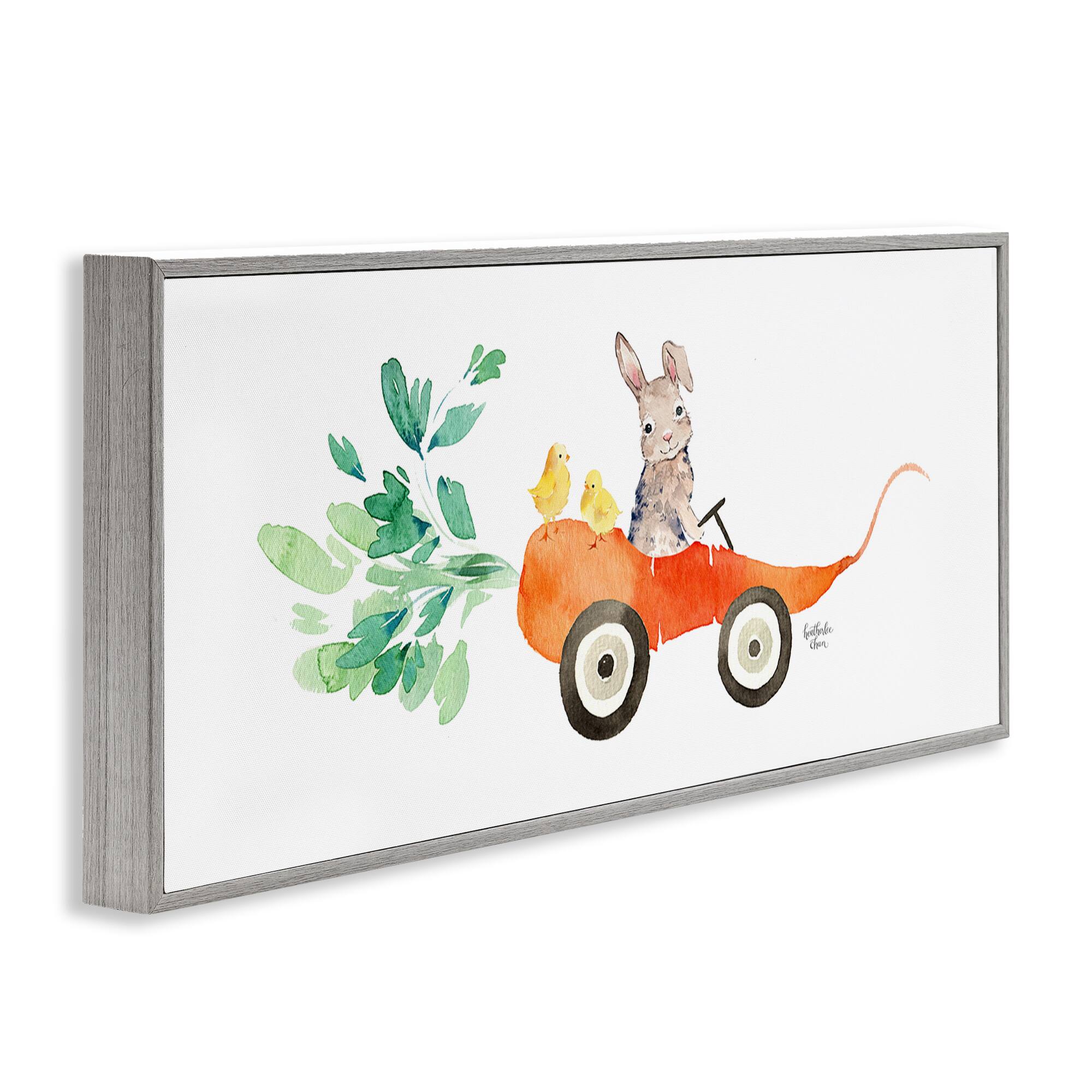 Stupell Industries Spring Rabbit Chicks Riding Seasonal Carrot Wagon Framed Giclee Art
