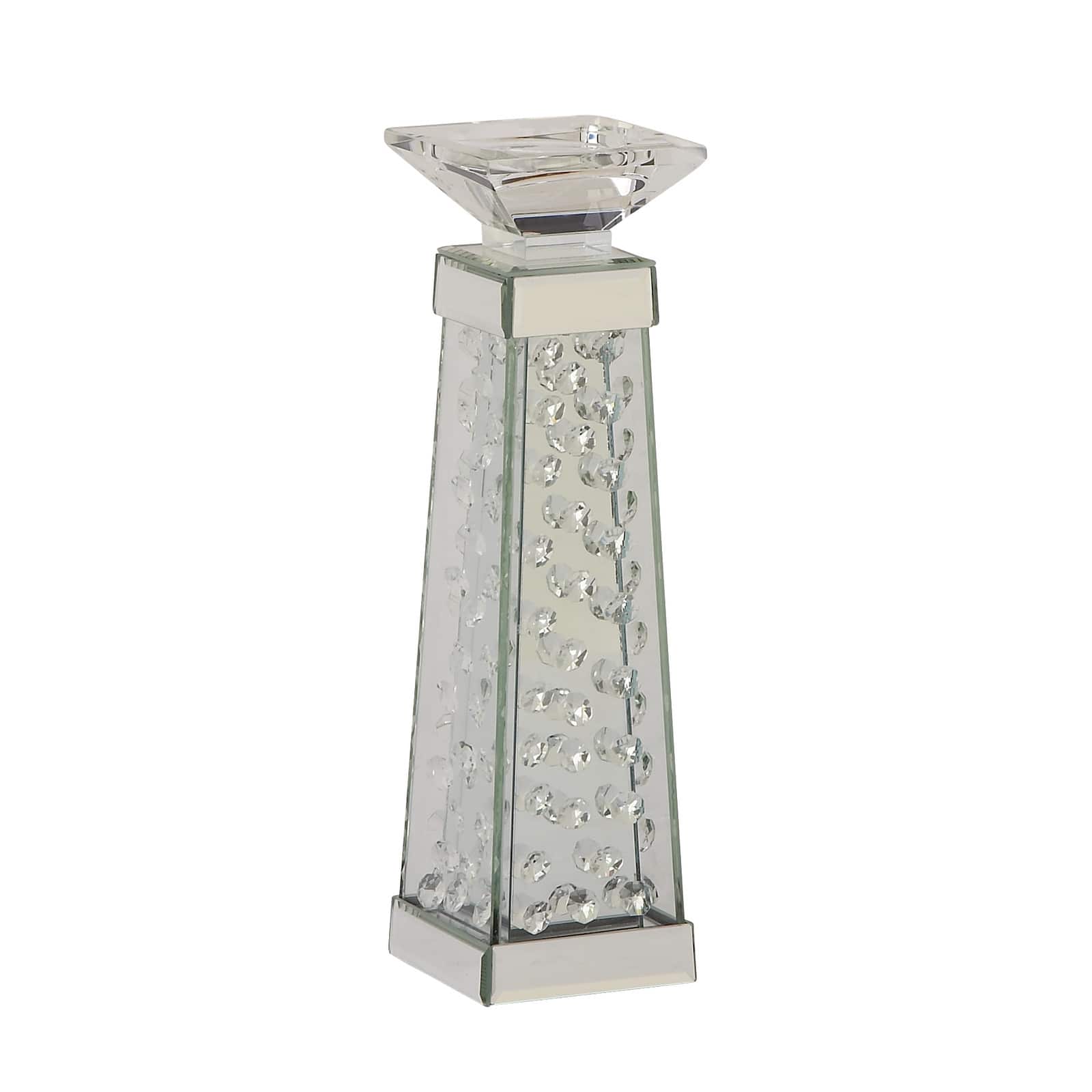 14'' Silver Glass Glam Candlestick Holder