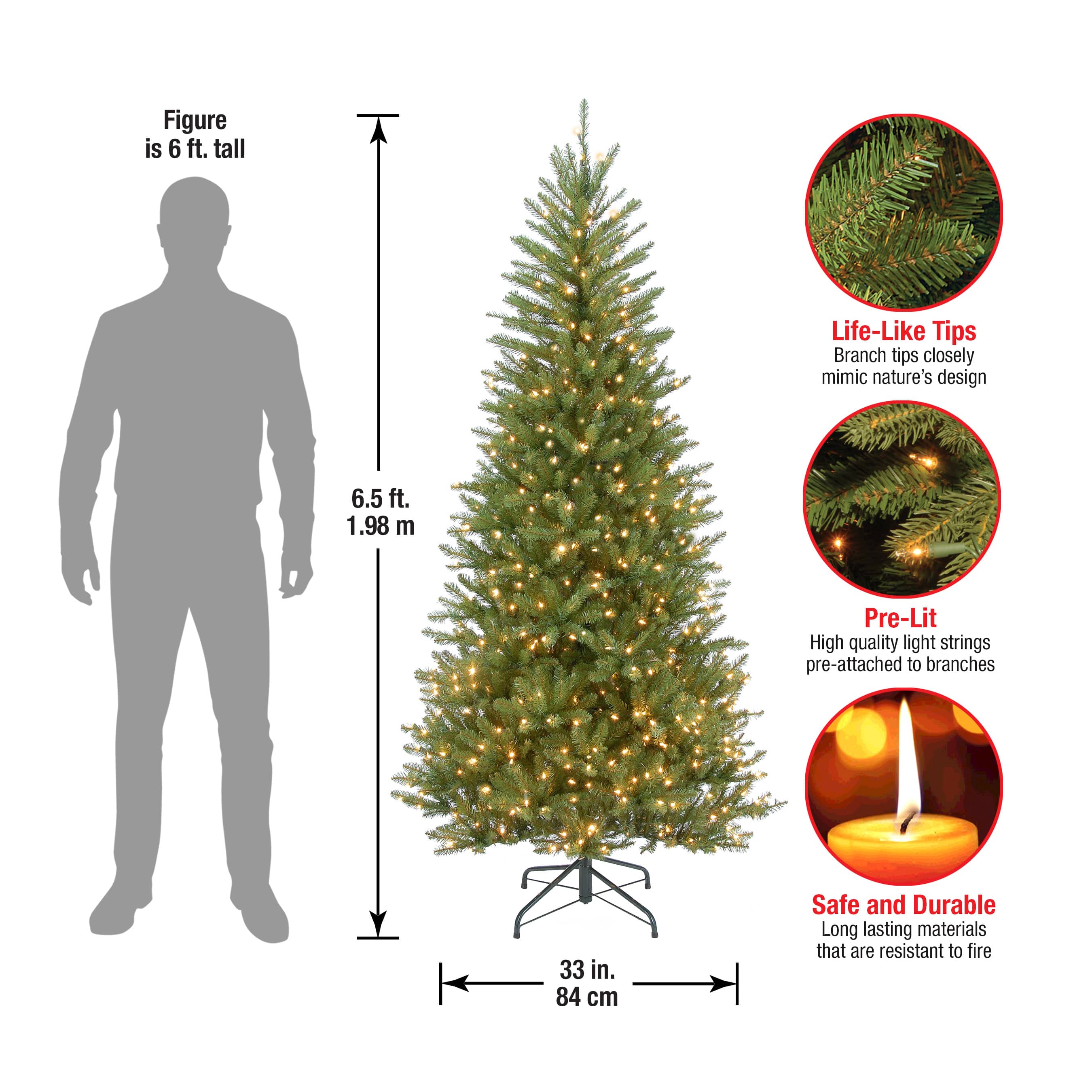 6.5 ft. Pre-Lit Dunhill&#xAE; Fir Slim Artificial Christmas Tree, Clear Lights