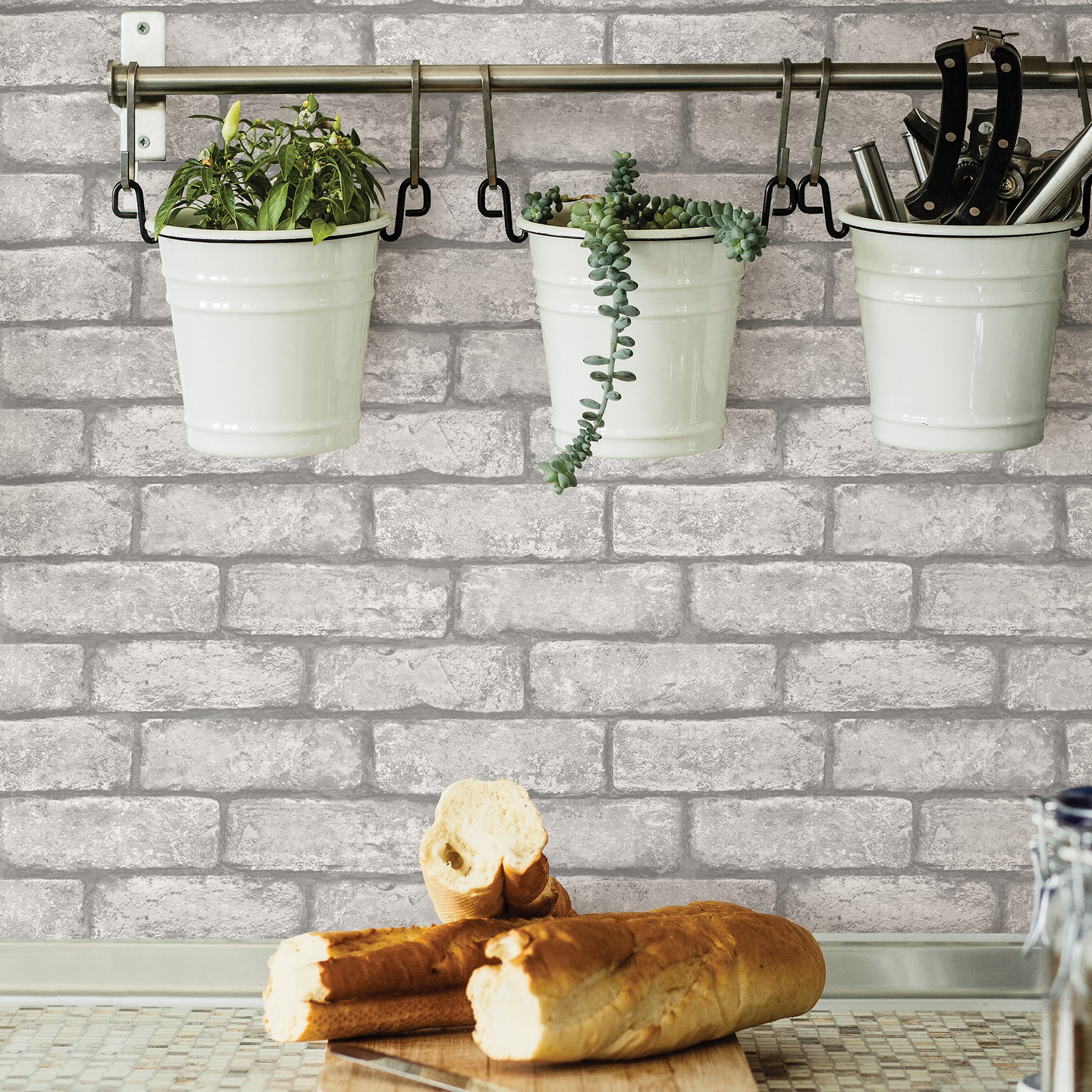 InHome Cambridge Brick Gray Peel & Stick Wallpaper
