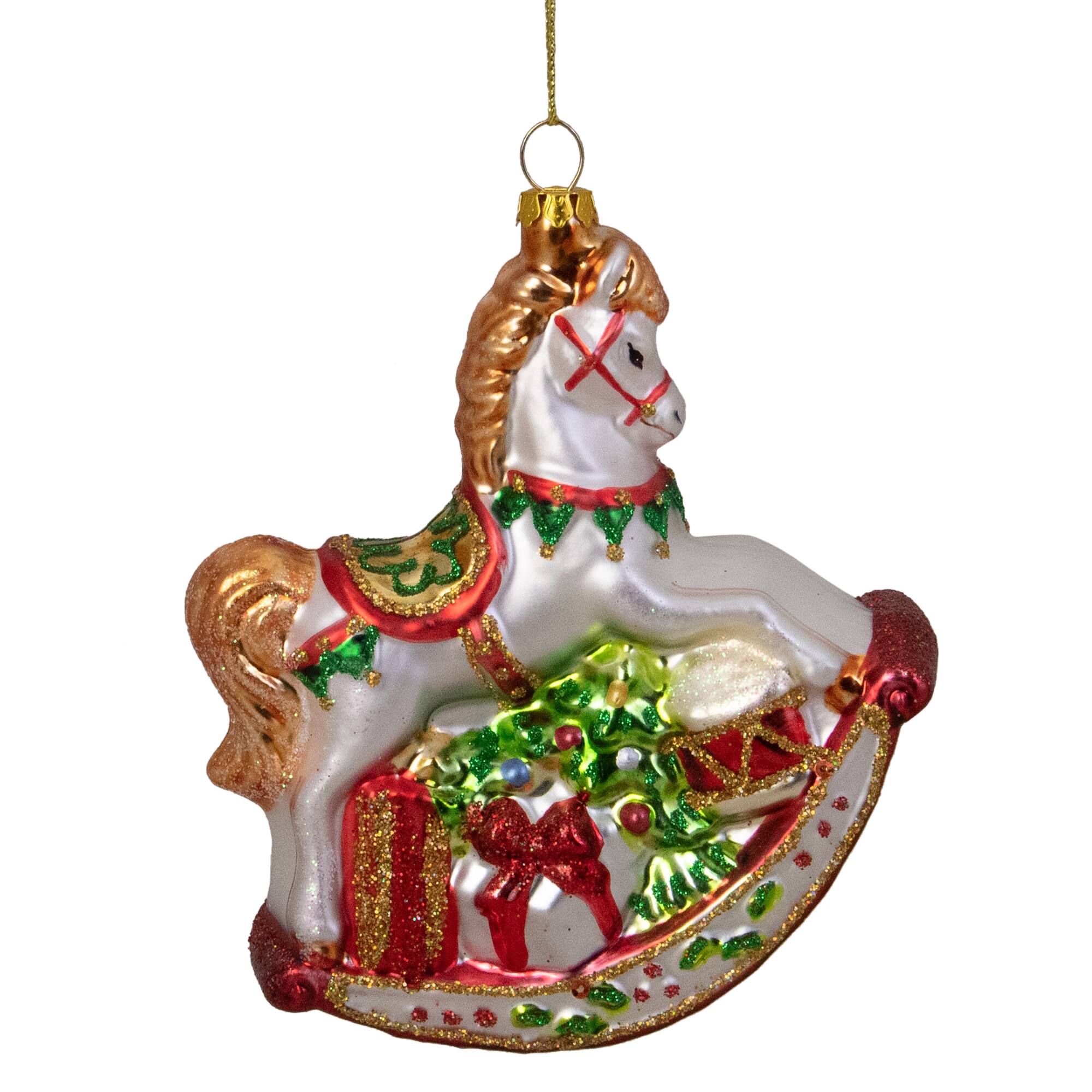 5&#x22; Glass Traditional Rocking Horse with Gifts Ornament