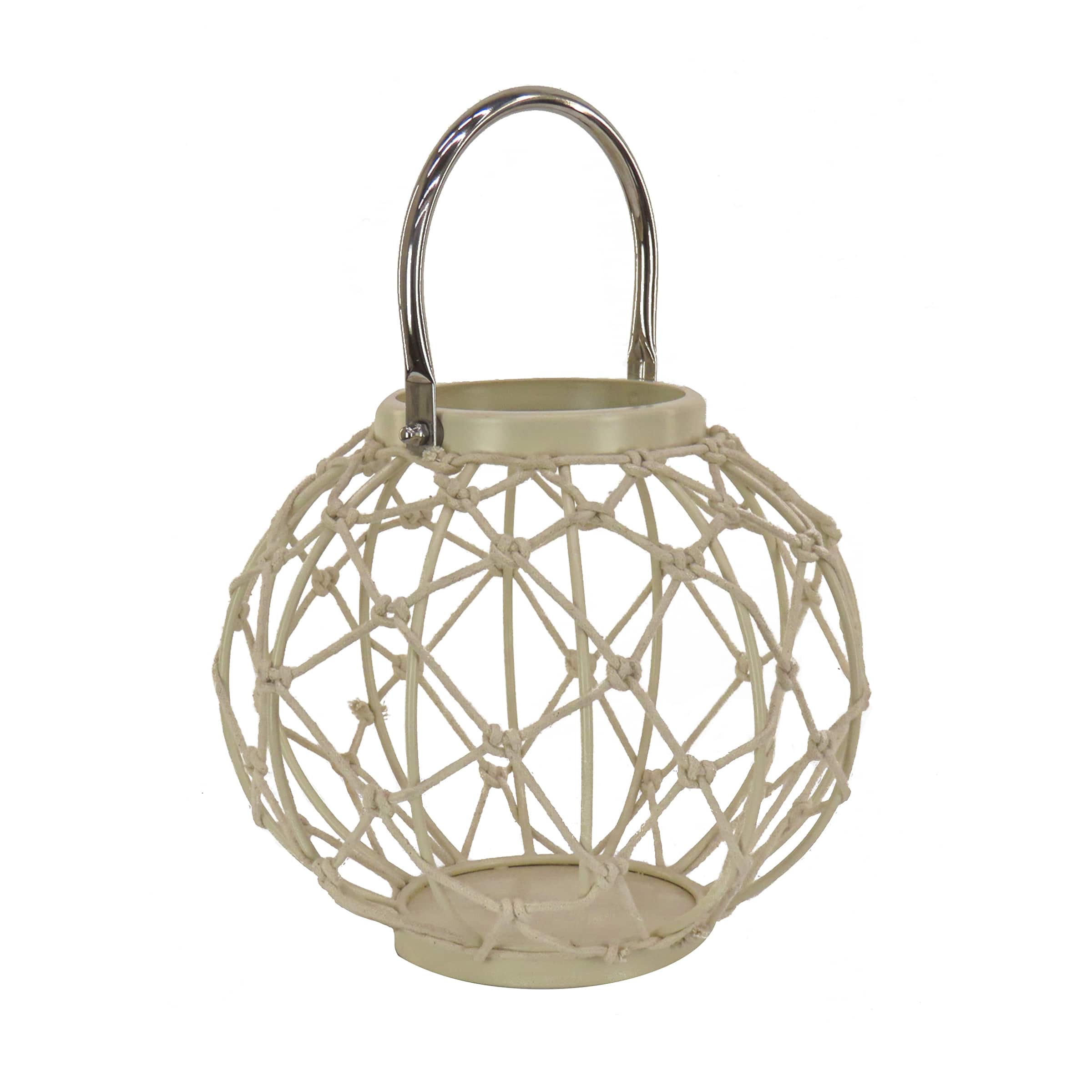 Bleached Sand Round Rope Weave Candle Lantern