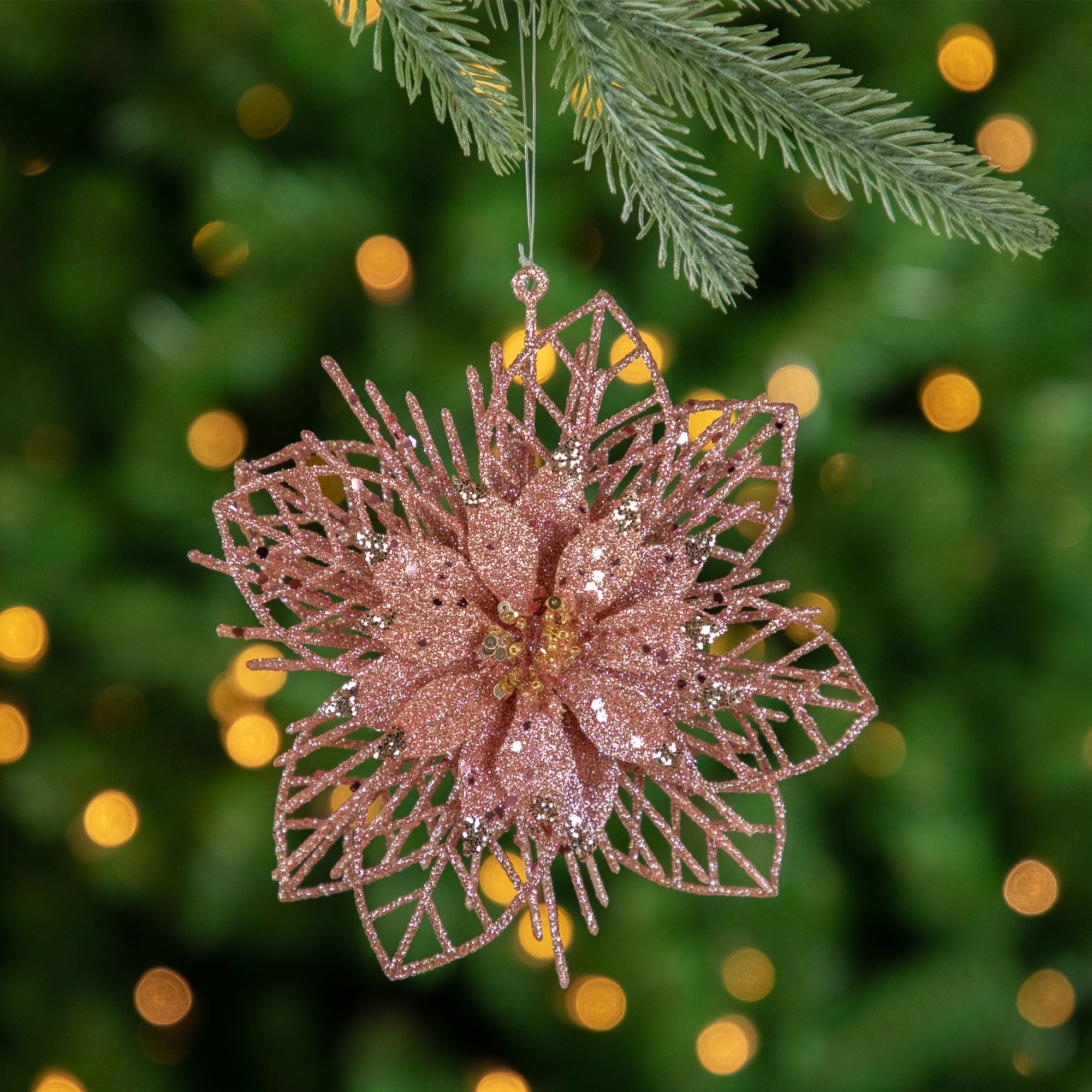 Pack of 4 Glittered Pink Poinsettia Christmas Ornaments 6&#x22;