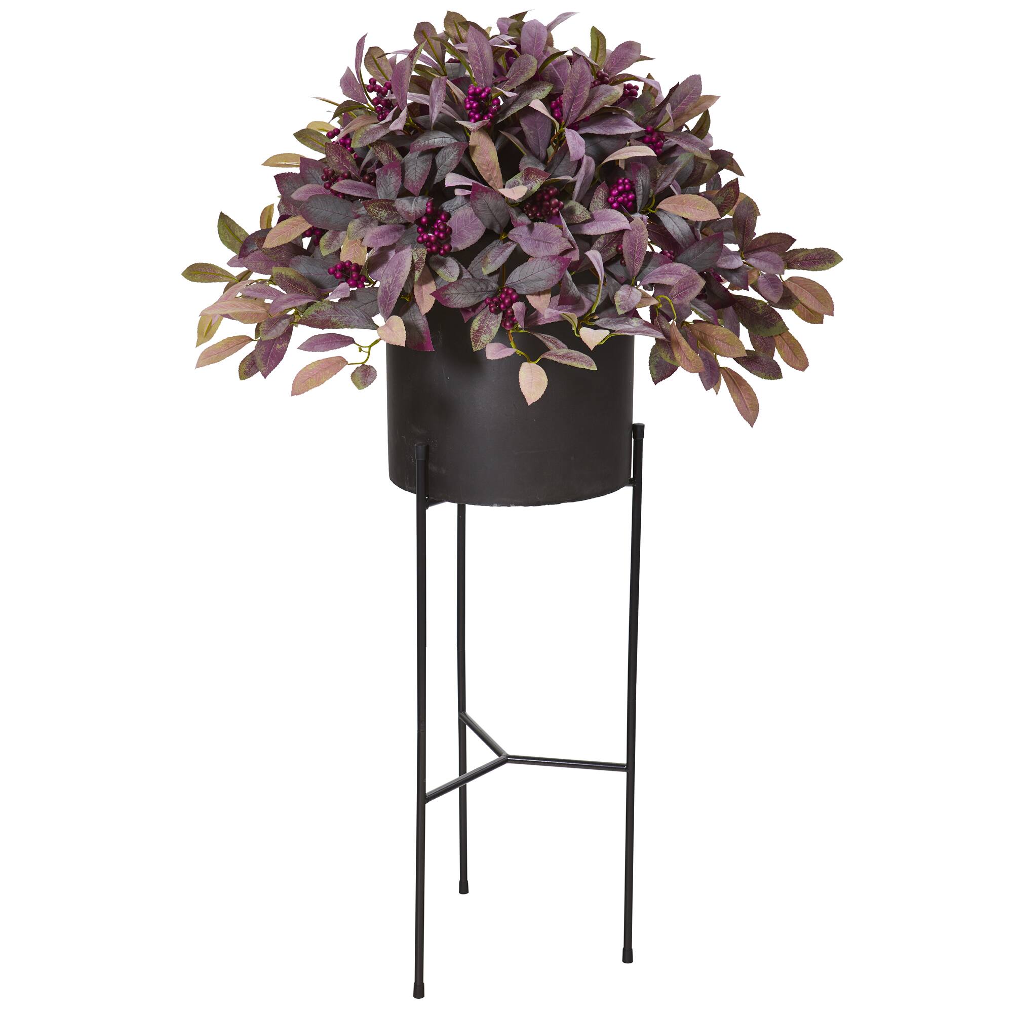 4ft. Fall Laurel Leaf with Berries Plant in Black Planter with Stand