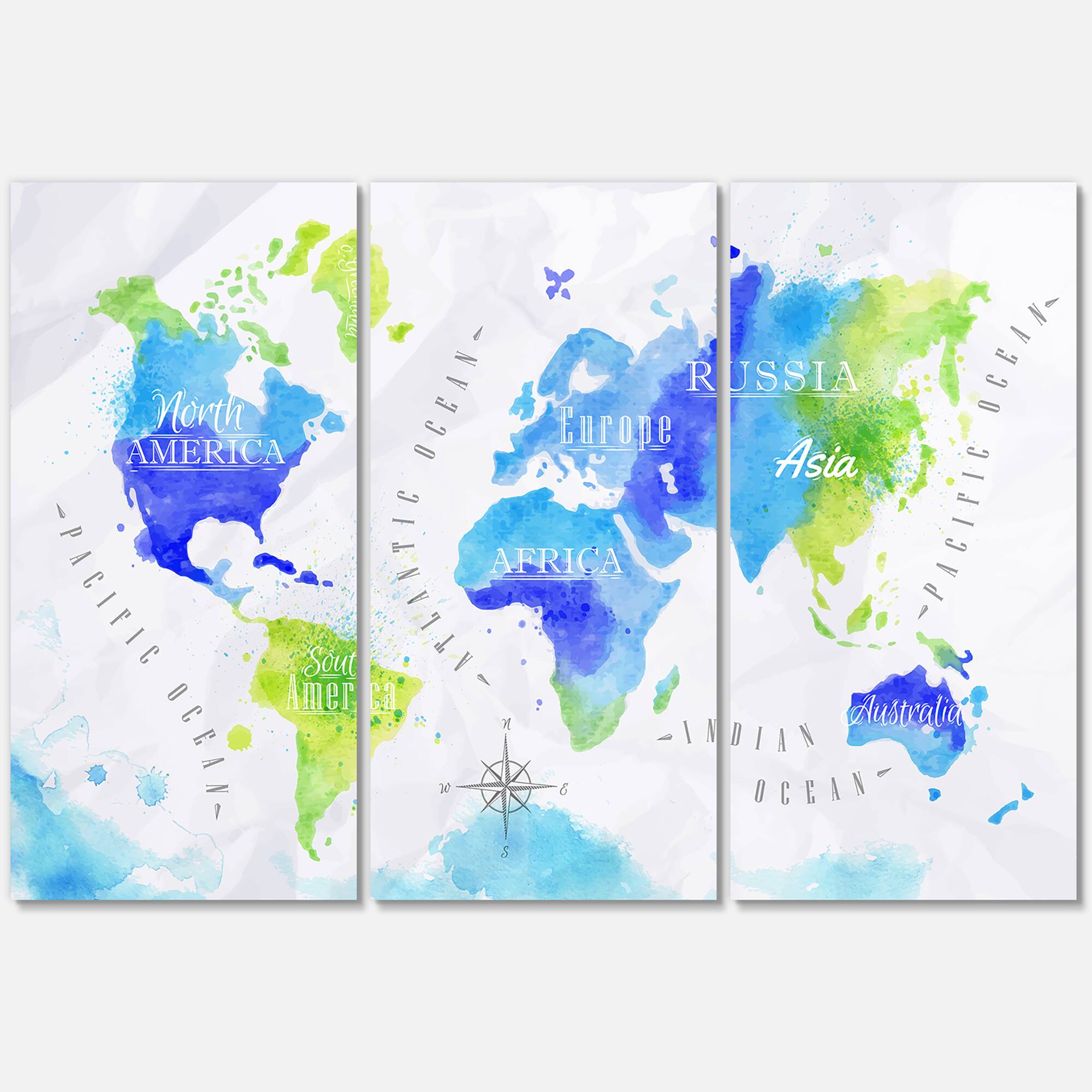 Designart - World Map In Green and Blue