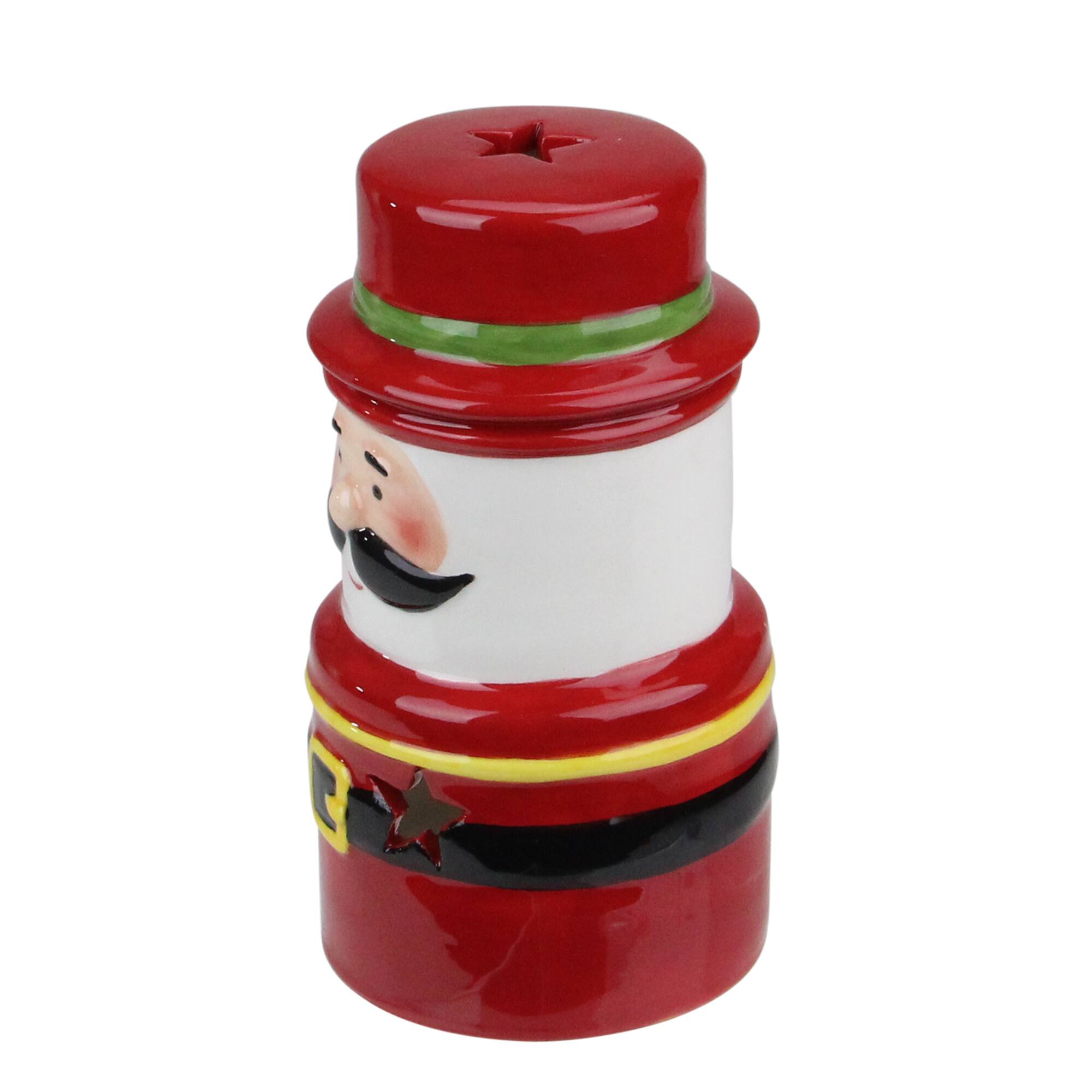 5.5&#x22; Red Ceramic Santa Gnome Tealight Candle Holder