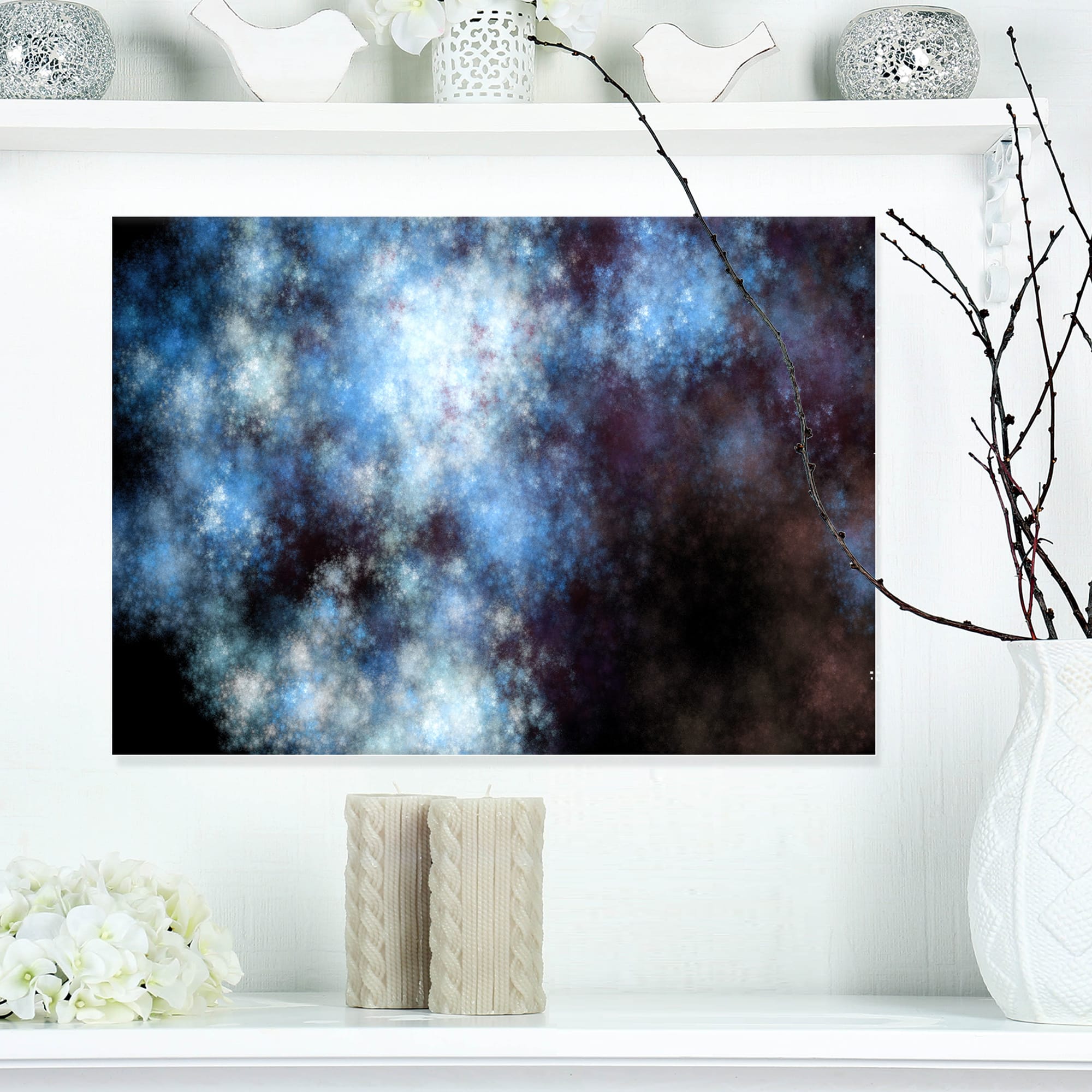 Designart - Blue White Starry Fractal Sky - Abstract Art on Canvas