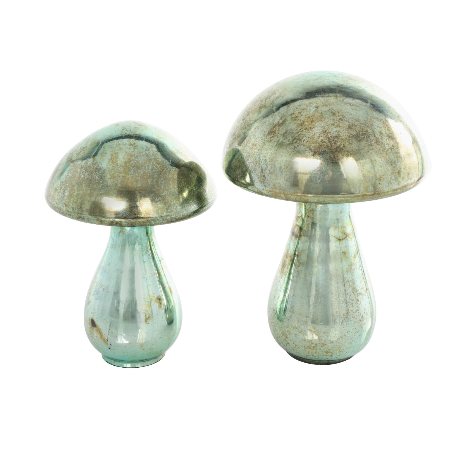 Green Glass Mushroom Sculpture Set