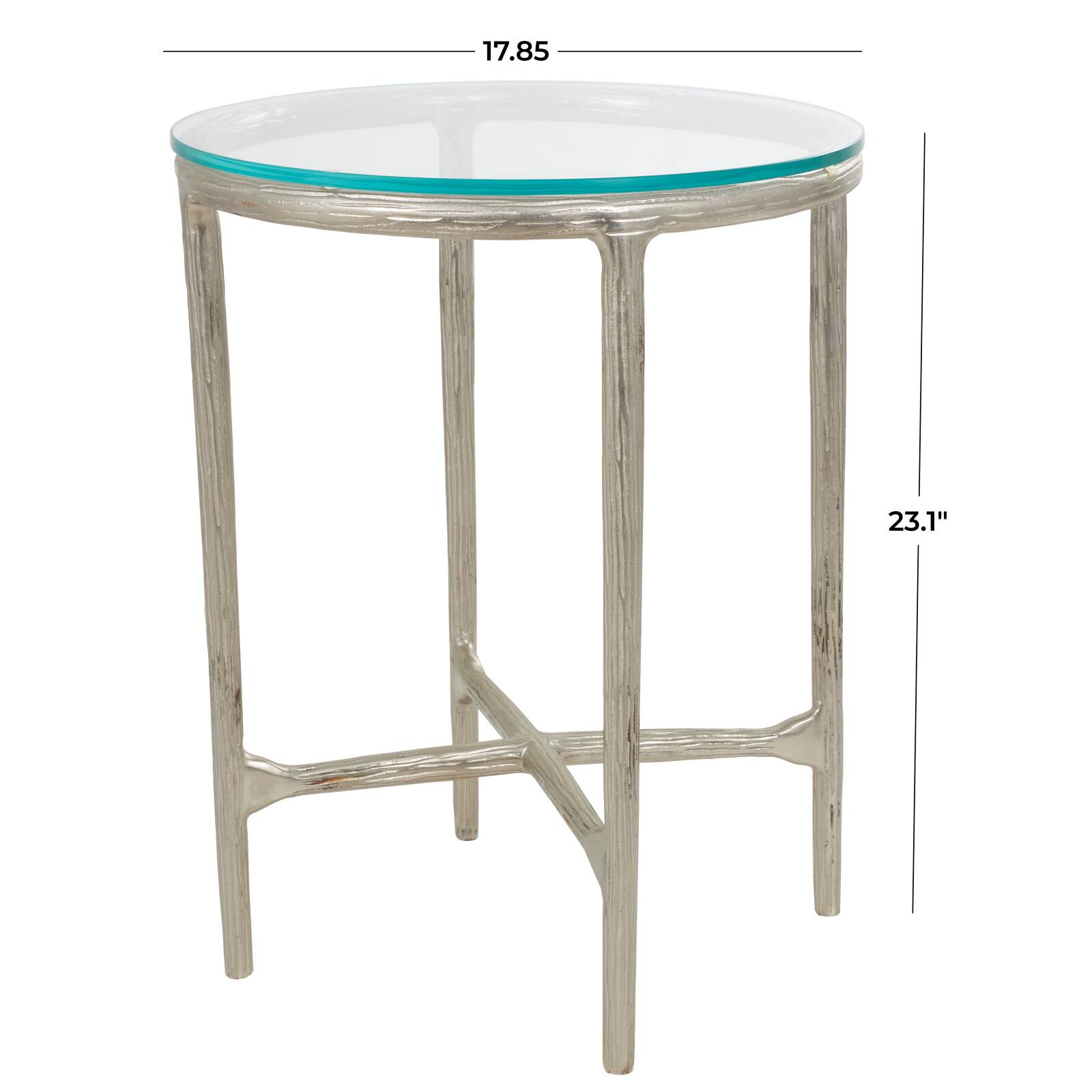 23&#x22; Aluminum Textured Accent Table with Glass Tabletop
