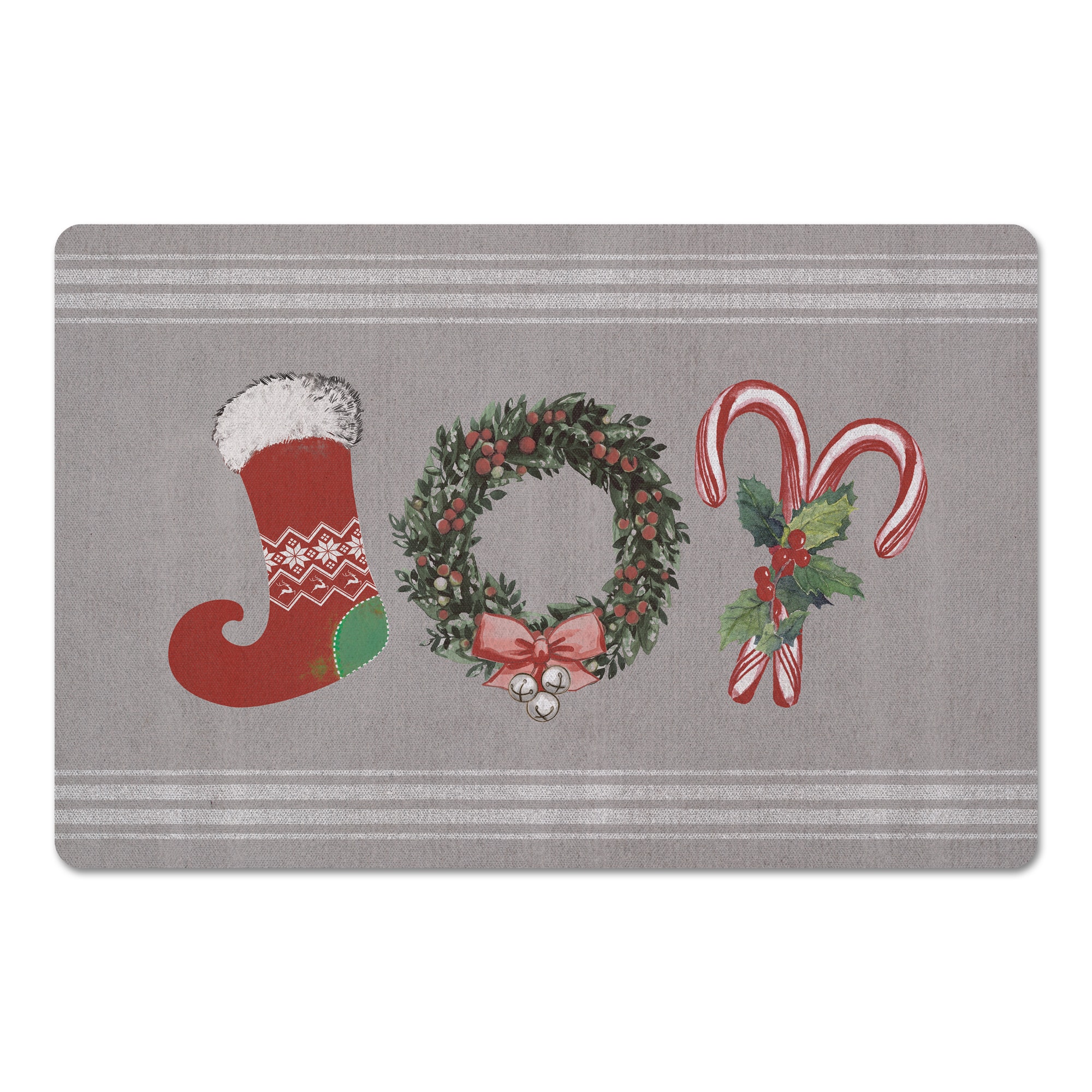 Joy Stocking on Gray 27x18 Floor Mat