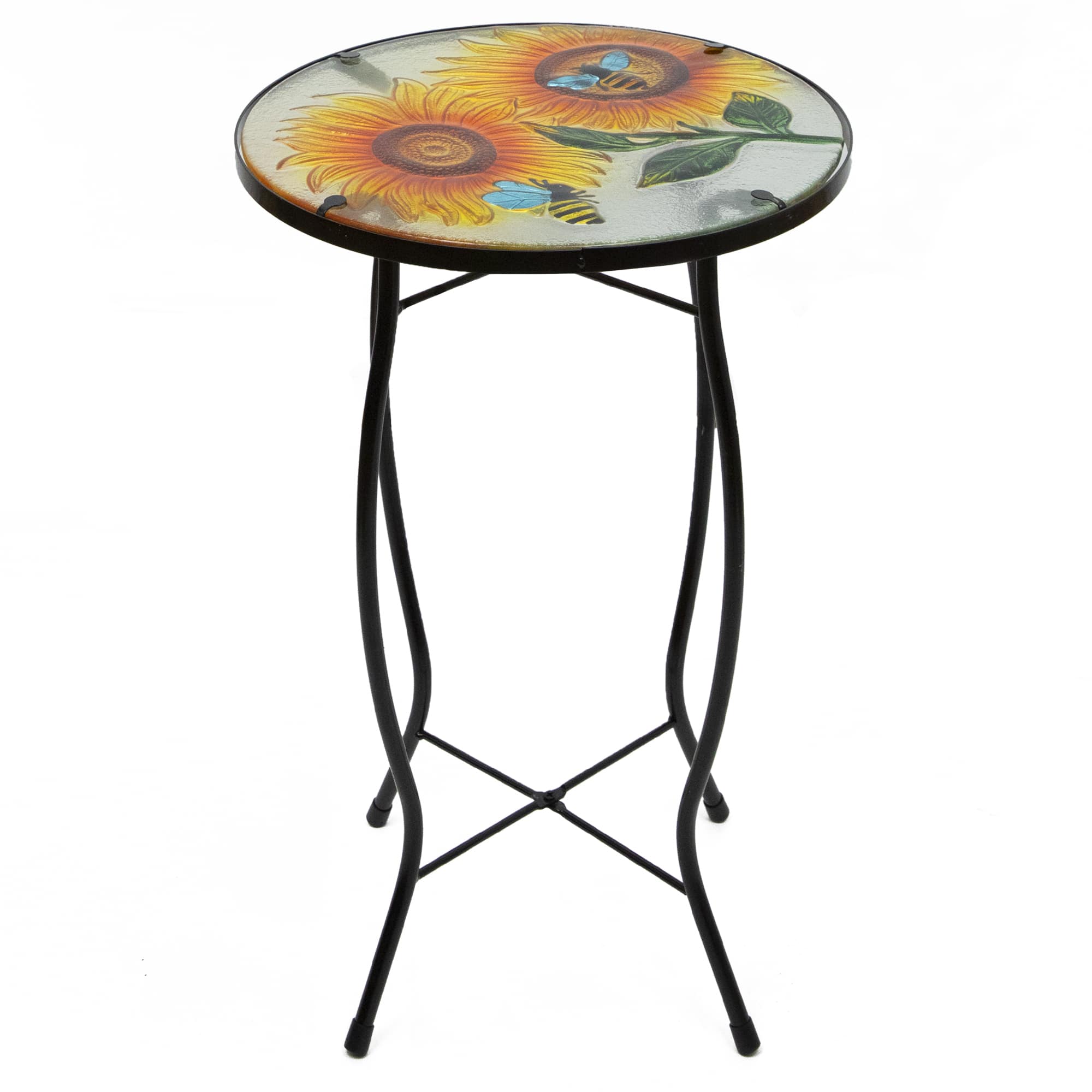 19&#x22; Sunflower &#x26; Bumblebee Glass Patio Side Table