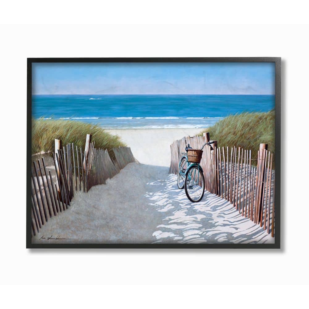 Stupell Industries Beach Pathway and Bicycle Summer Nautical Black Framed Wall Art