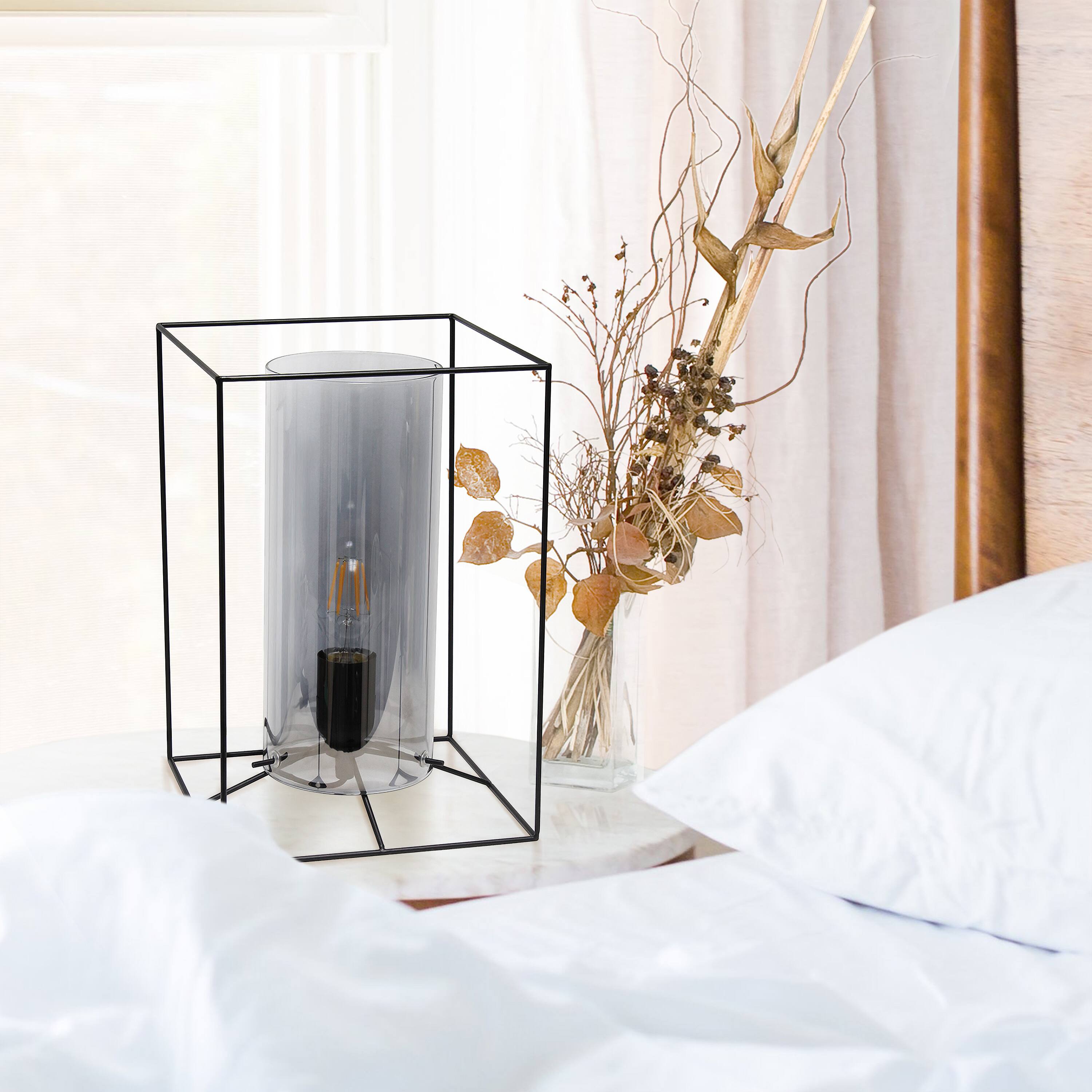 Lalia Home Black Framed Table Lamp with Cylinder Glass Shade