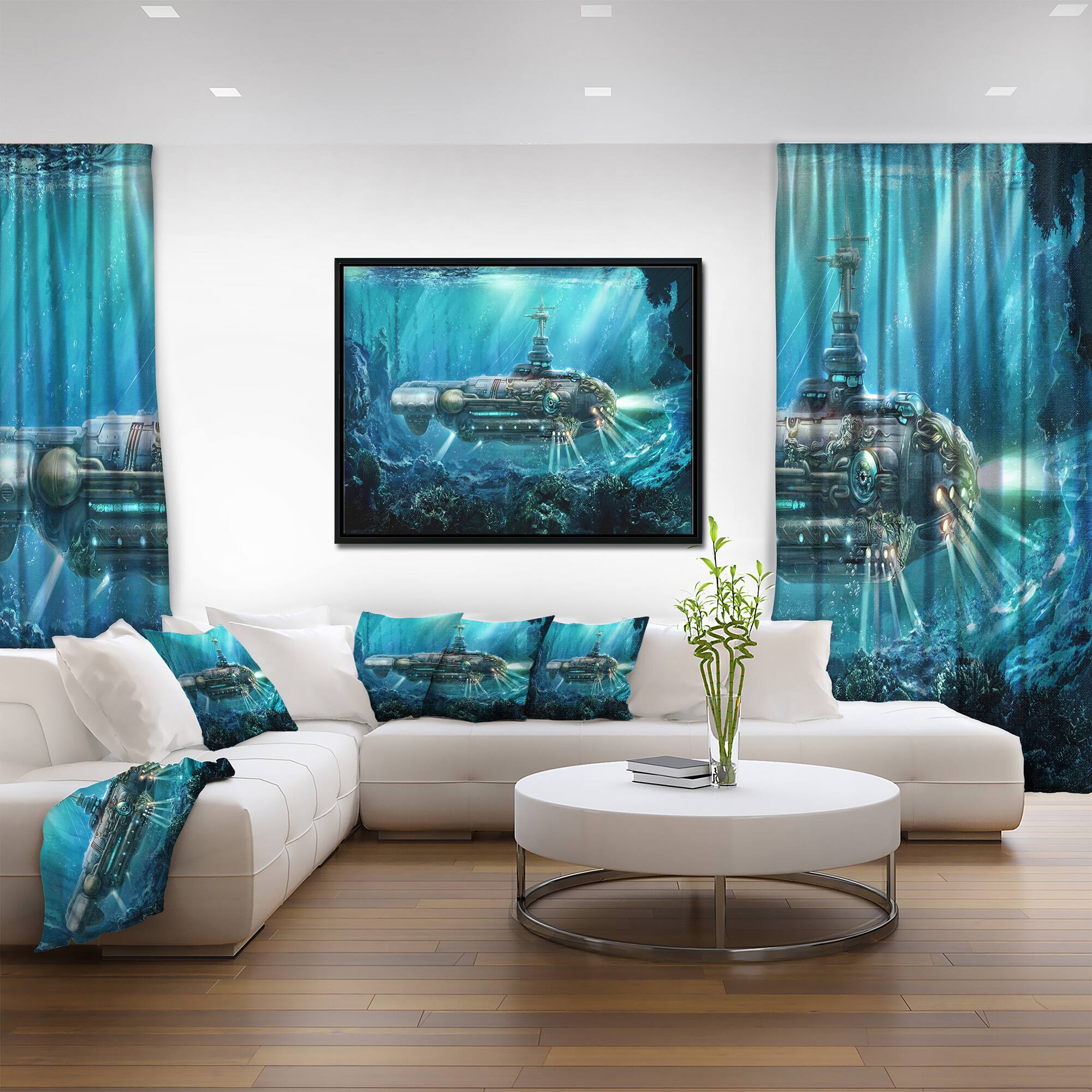 Designart - Fantastic Submarine - Abstract Canvas Art Print in Black Frame