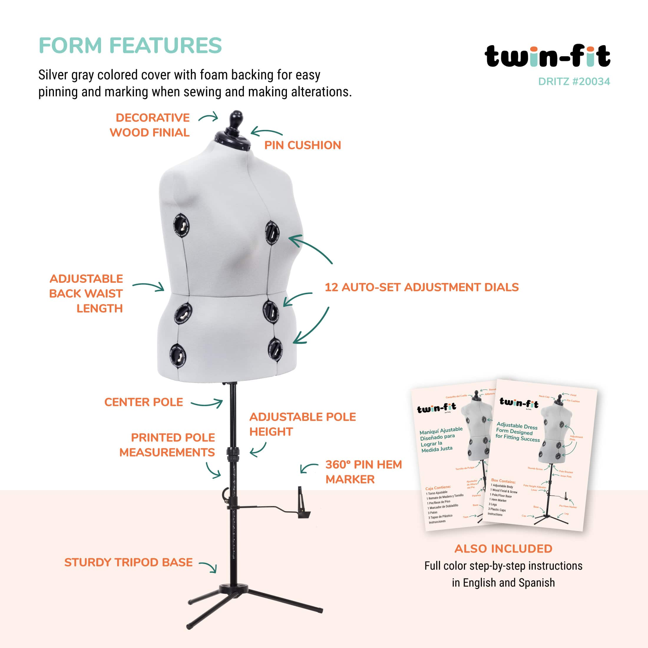 Dritz&#xAE; Twin-Fit Full Figure Dress Form with Adjustable Tri-Pod Stand