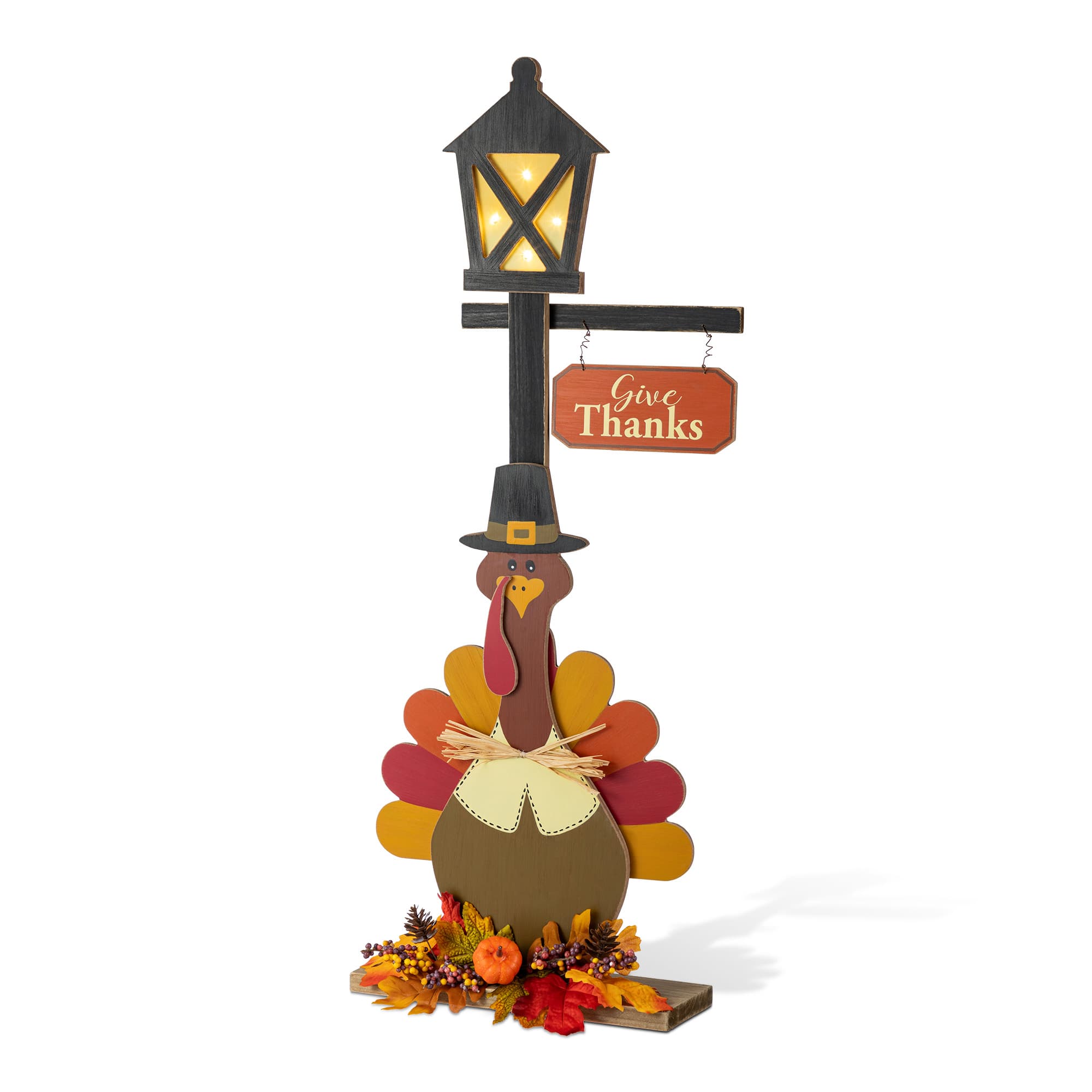 Glitzhome&#xAE; 36&#x22;H Lighted Thanksgiving Wooden Turkey Lamp Post Porch Decor