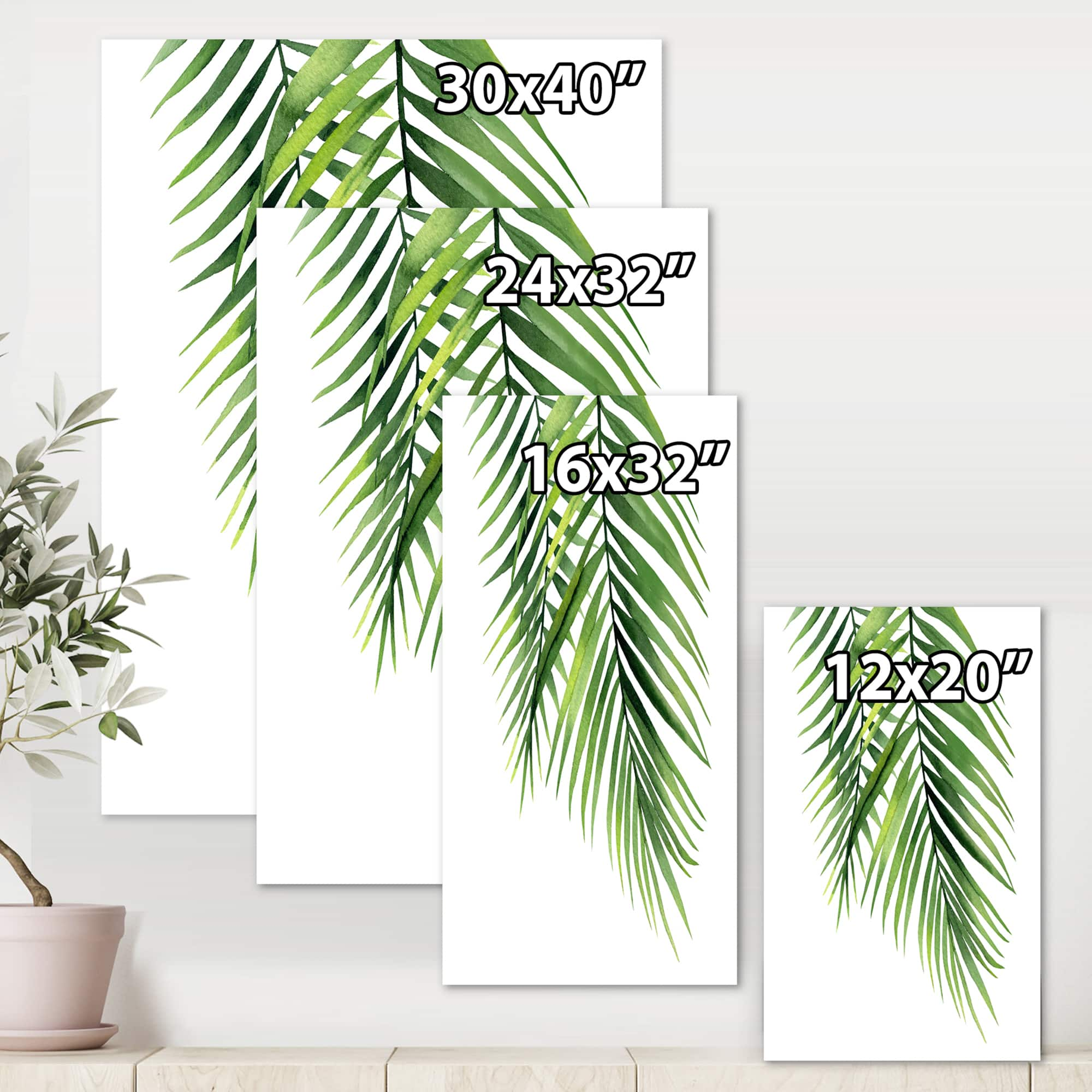 Designart - Detail Tropical Palm Branches - Tropical Canvas Wall Art Print