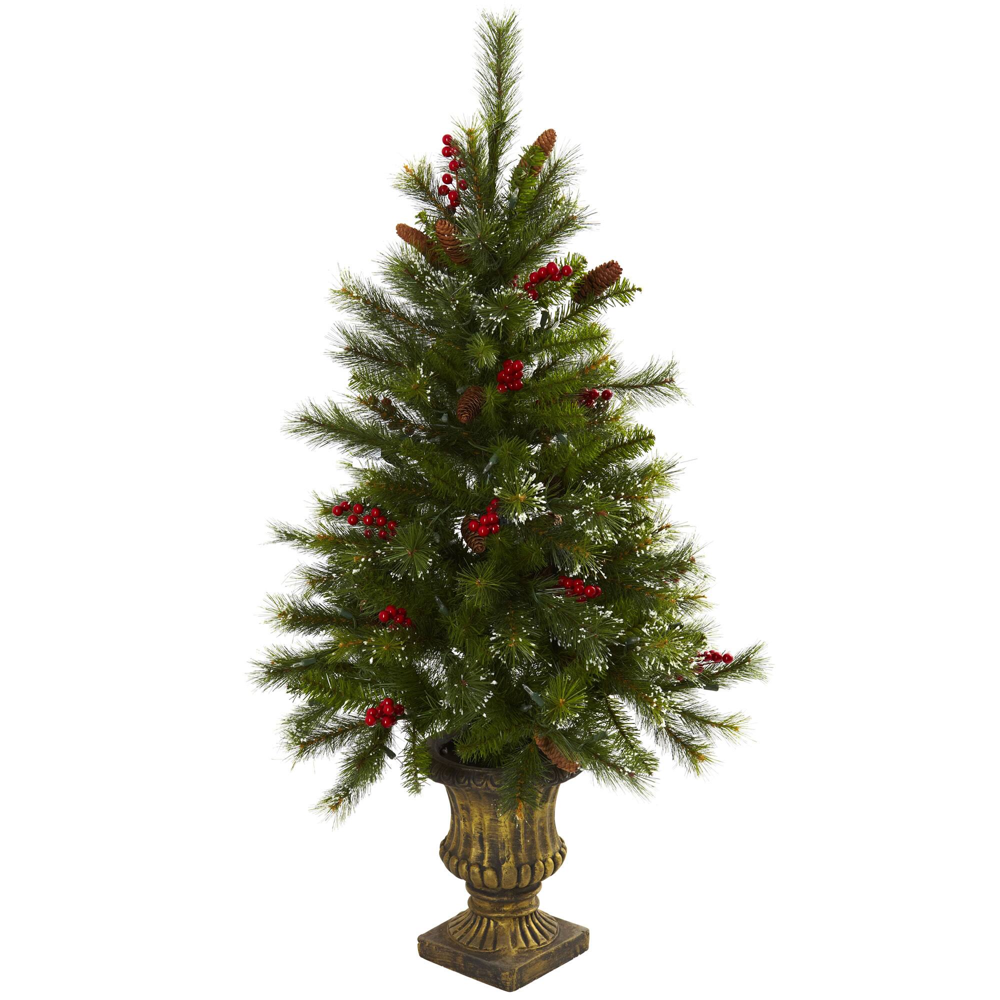 4ft. Pre-Lit Artificial Christmas Tree with Berries & Pinecones, Clear LED Lights