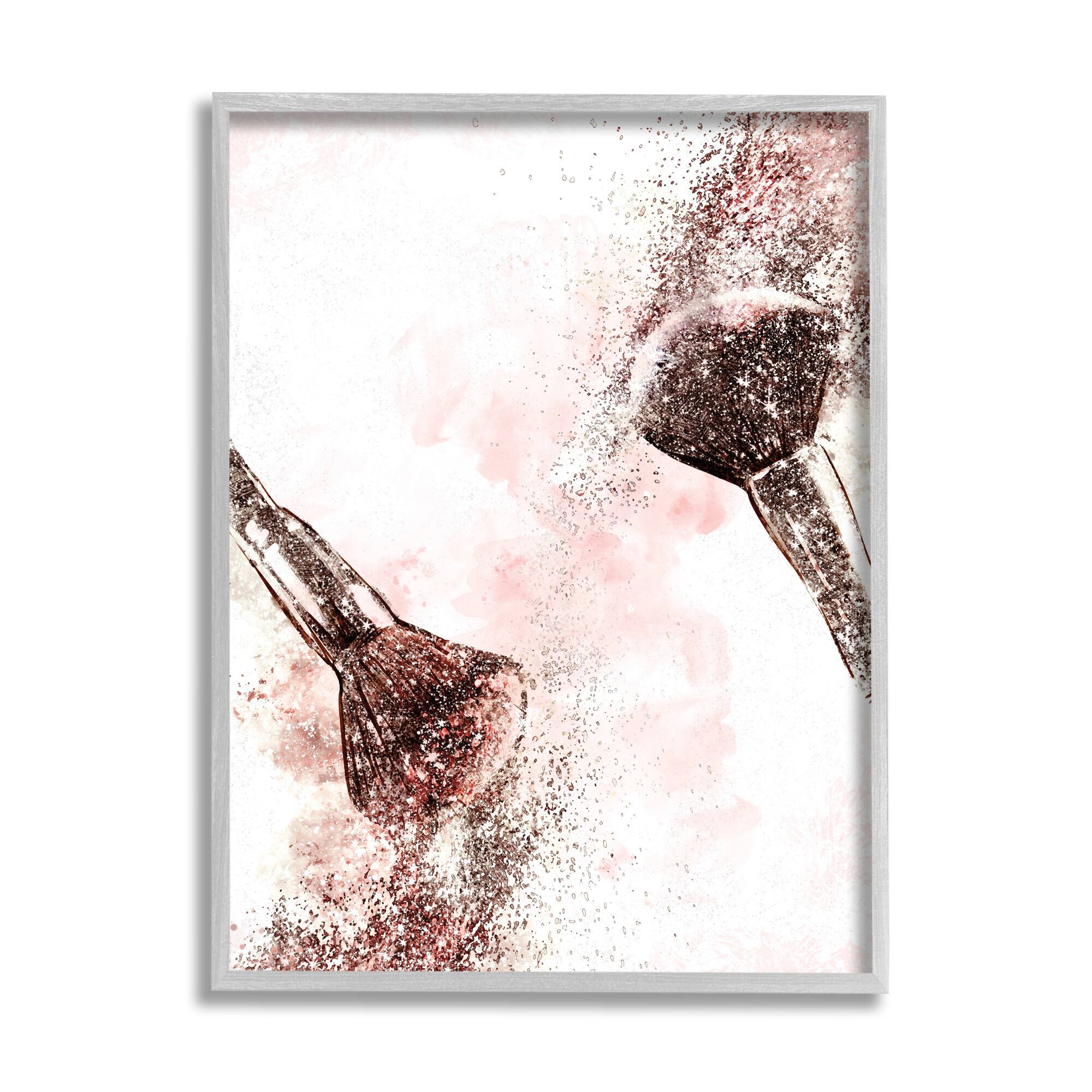 Stupell Industries Glamorous Cosmetic Brushes Wall Art in Gray Frame