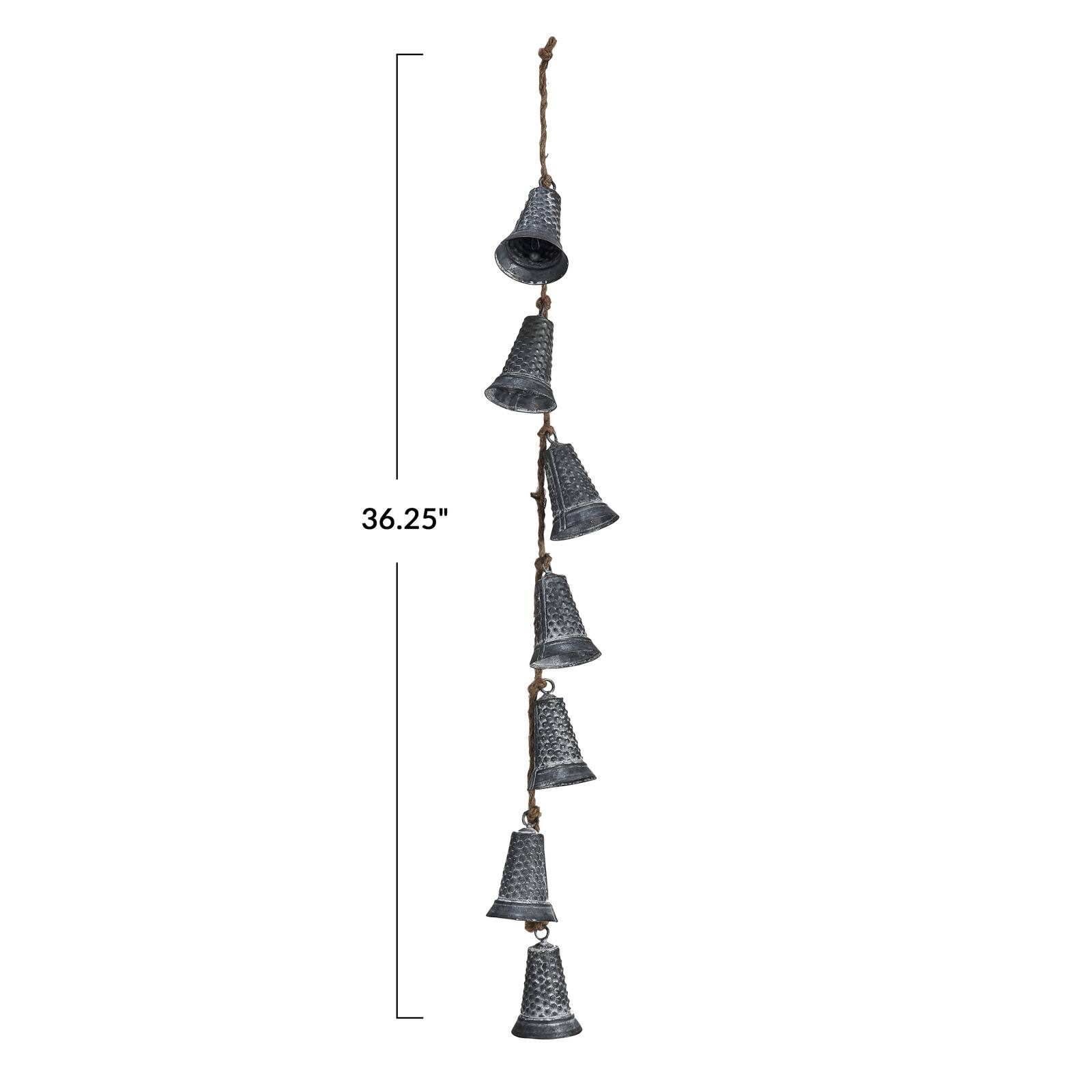 Hello Honey&#xAE; 36.25&#x22; Silver Hanging Galvanized Metal Bells on Jute Rope