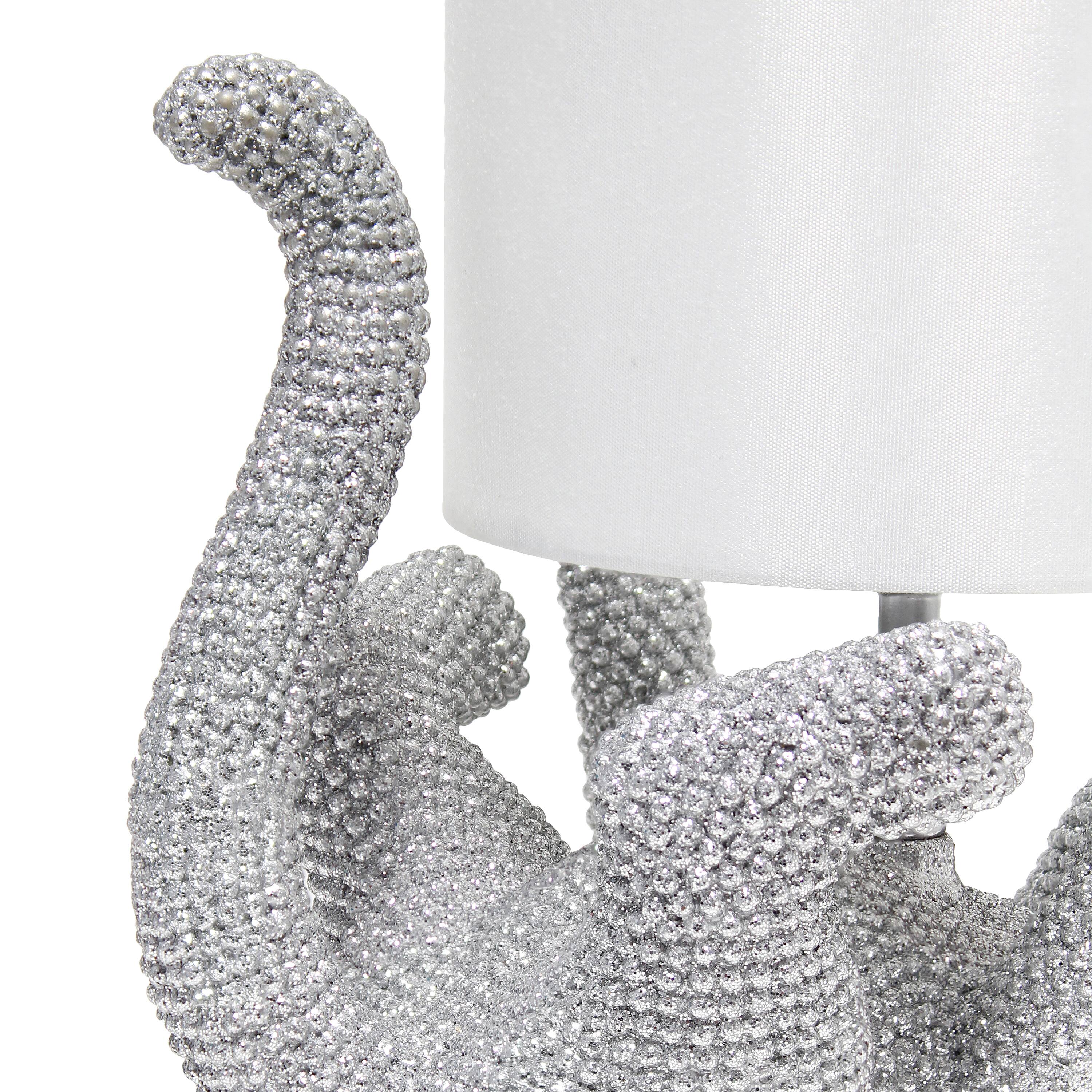 Lalia Home 12.6&#x22; Silver Diamond Studded Cat Table Lamp with Faux Silk Shade
