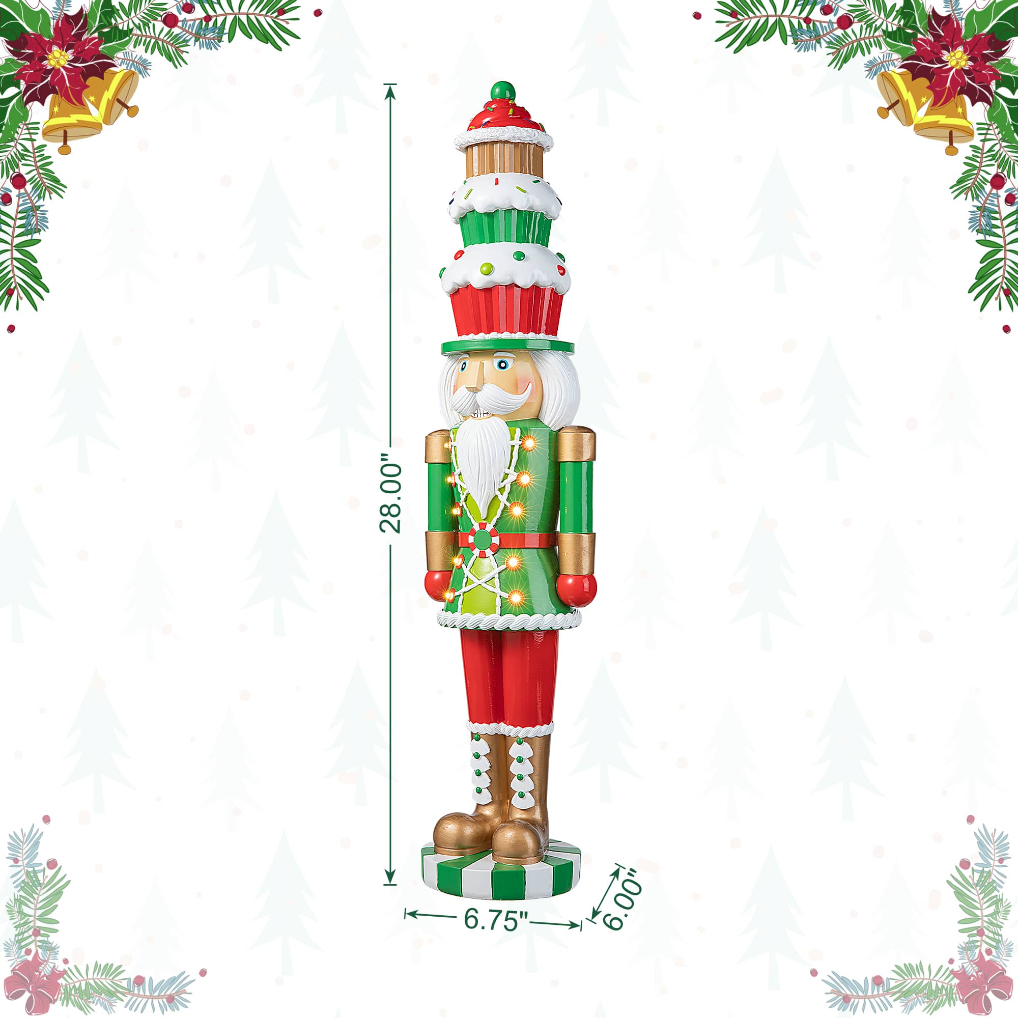 Glitzhome&#xAE; 28&#x22; Pre-Lit Christmas Nutcracker Porch D&#xE9;cor with Timer