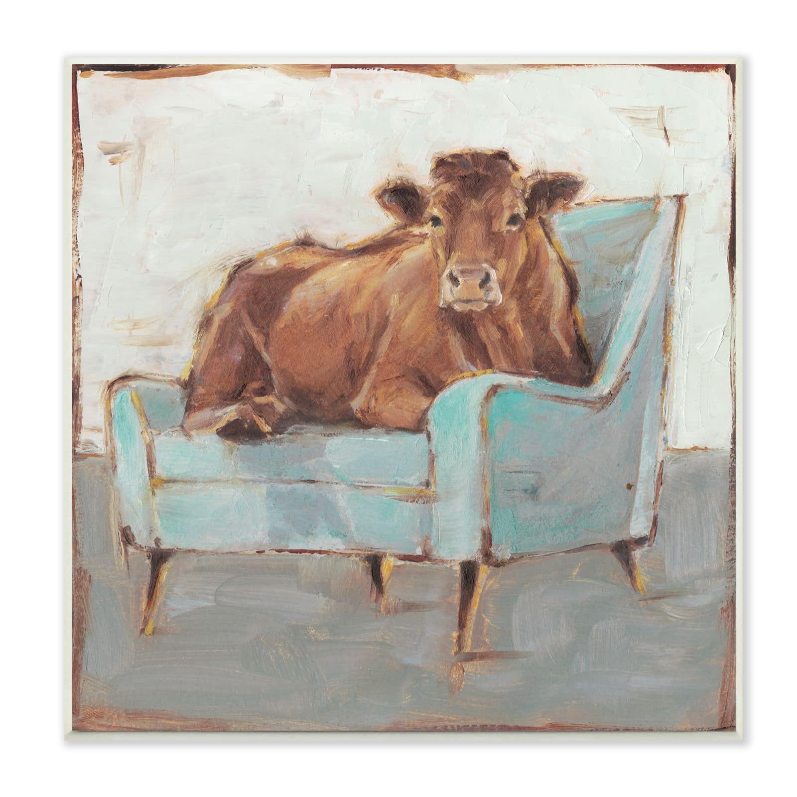 Stupell Industries Brown Bull on a Blue Couch Wall Plaque