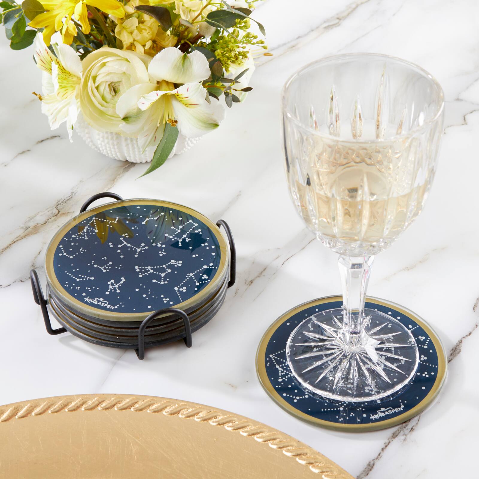 Kate Aspen&#xAE; Under the Stars Glass Coasters &#x26; Holder Set