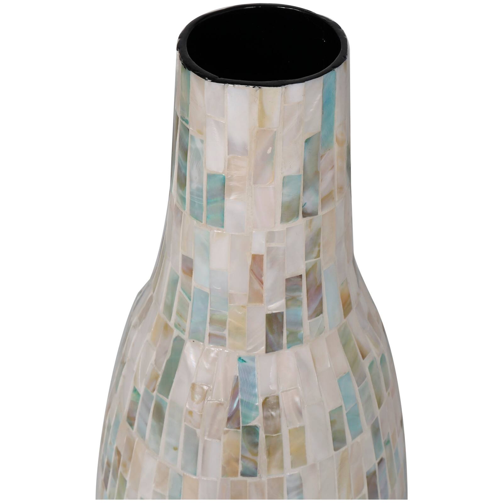 21" White Mother of Pearl Handmade Mosaic Inspired Vase with Pastel Blue and Pink Accents