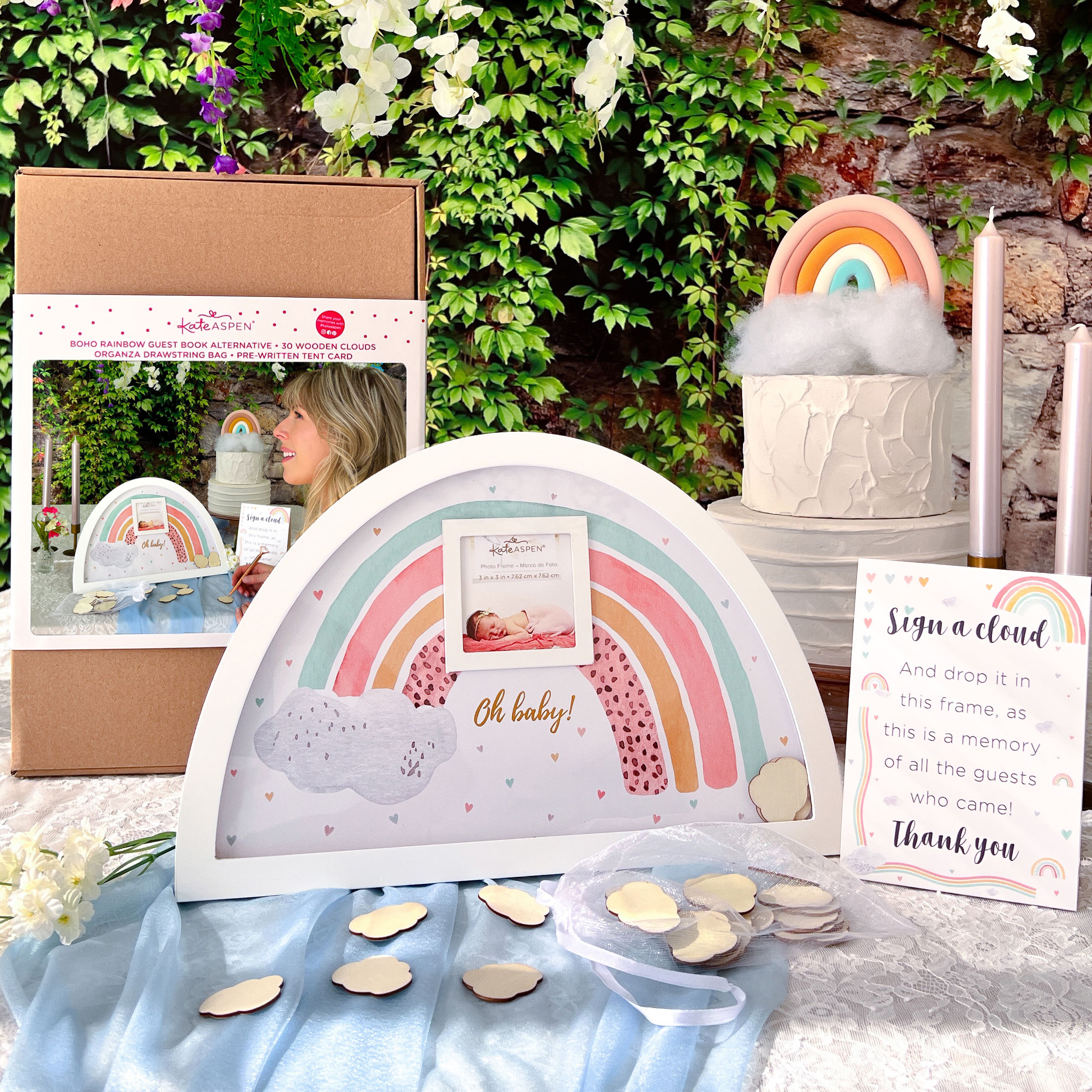 Kate Aspen&#xAE; Boho Rainbow Frame Baby Shower Guest Book Alternative