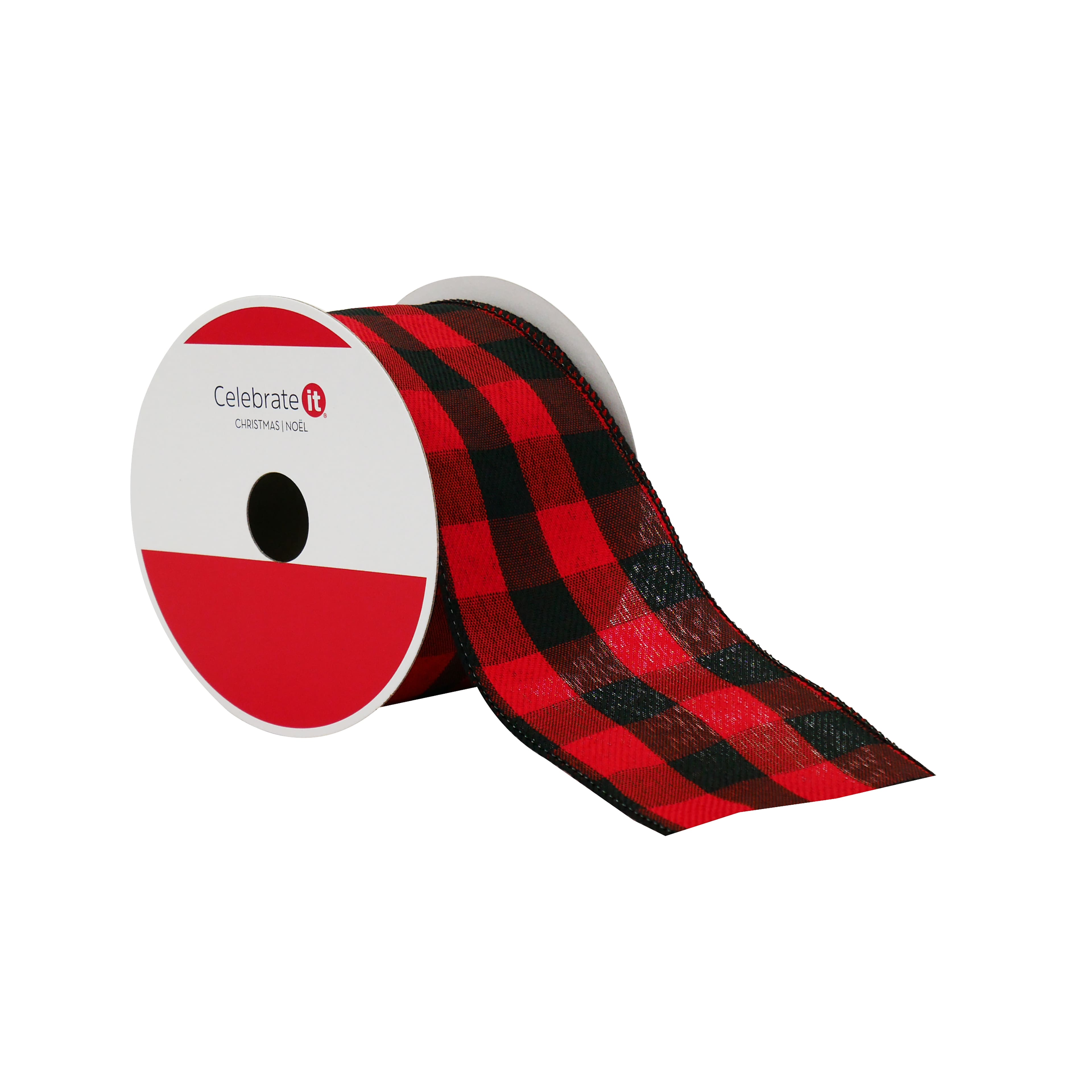 2.5&#x22; x 20ft. Red &#x26; Black Buffalo Check Wired Ribbon by Celebrate It&#xAE;