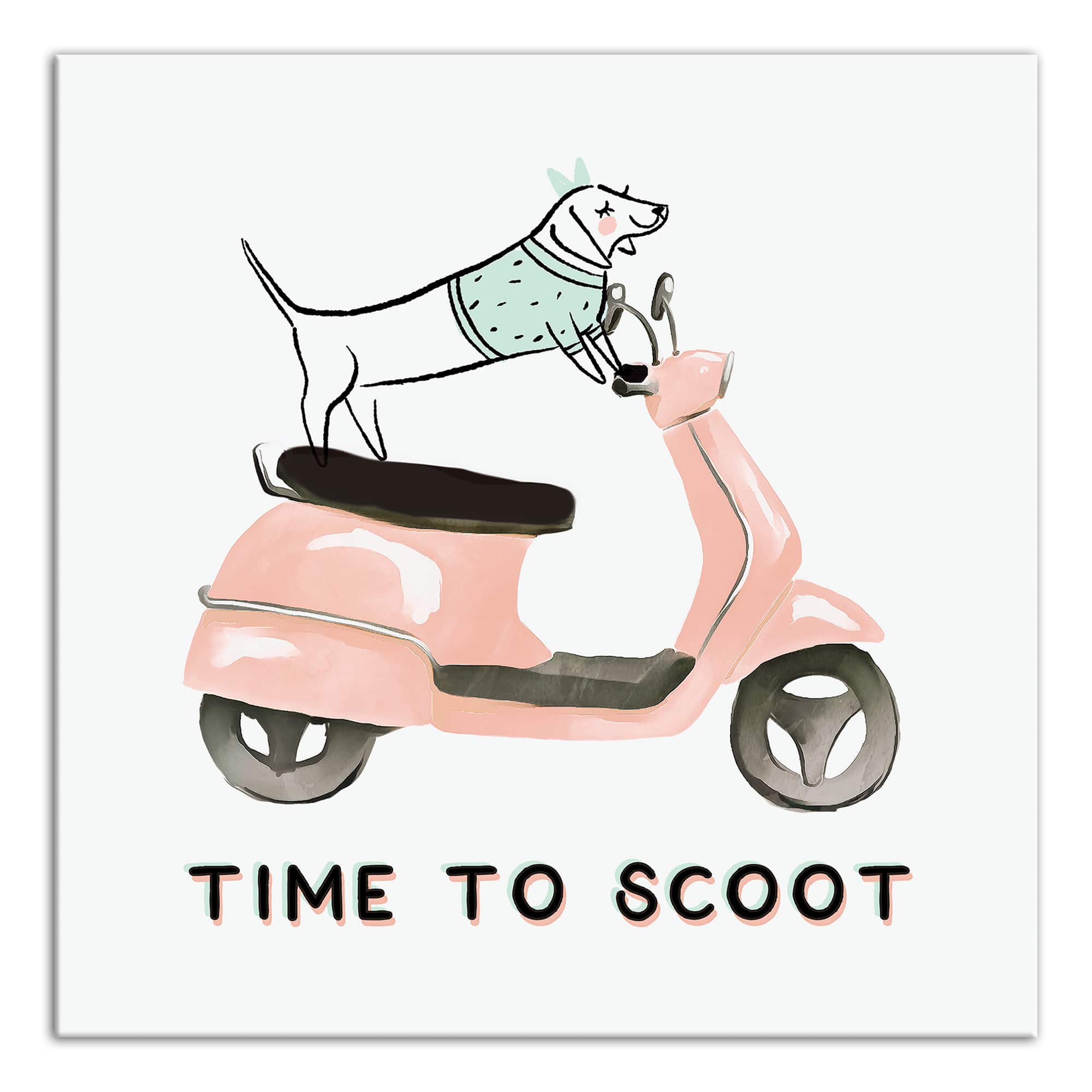Dog Scooter Pink Mint 6 Canvas Wall Art