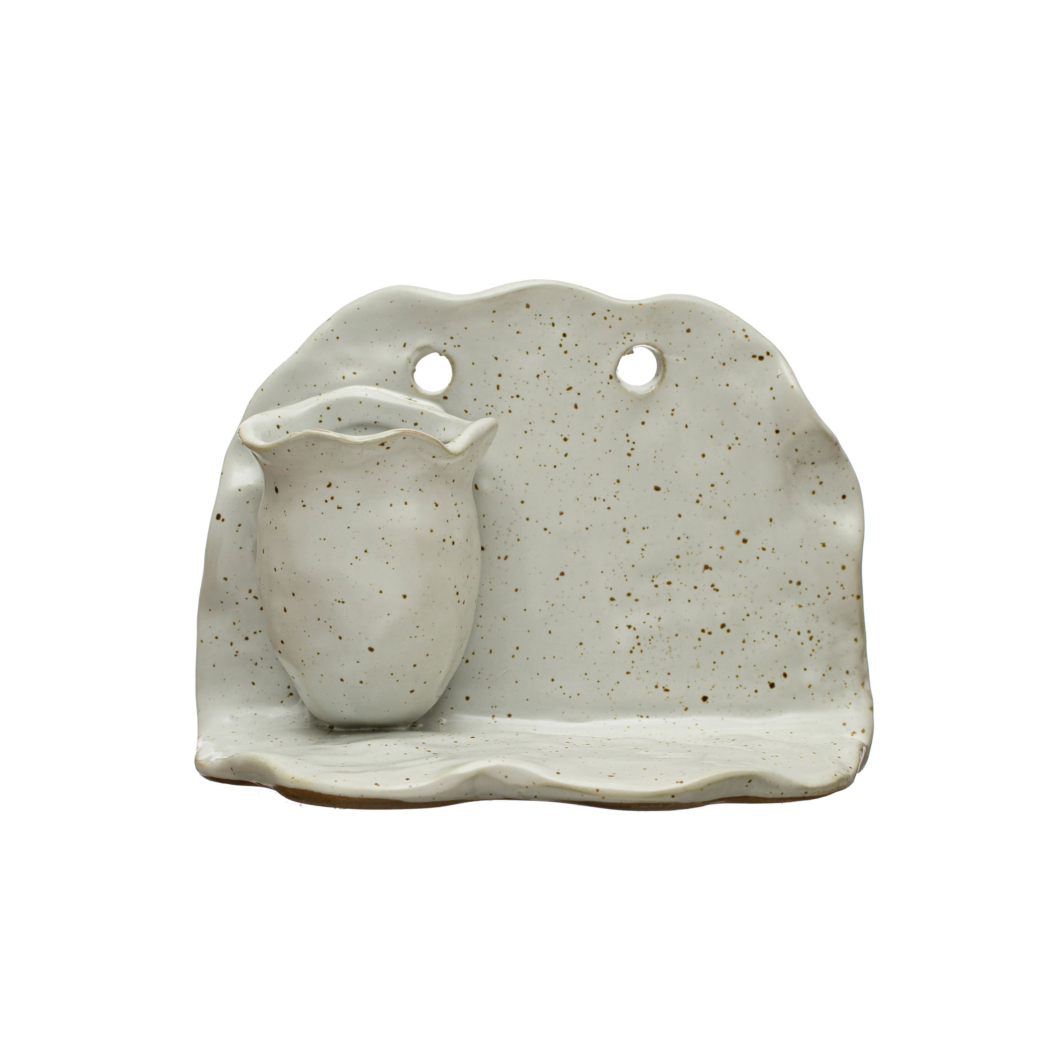 Hello Honey® 6.5" Ivory Stoneware Wall Shelf with Vase