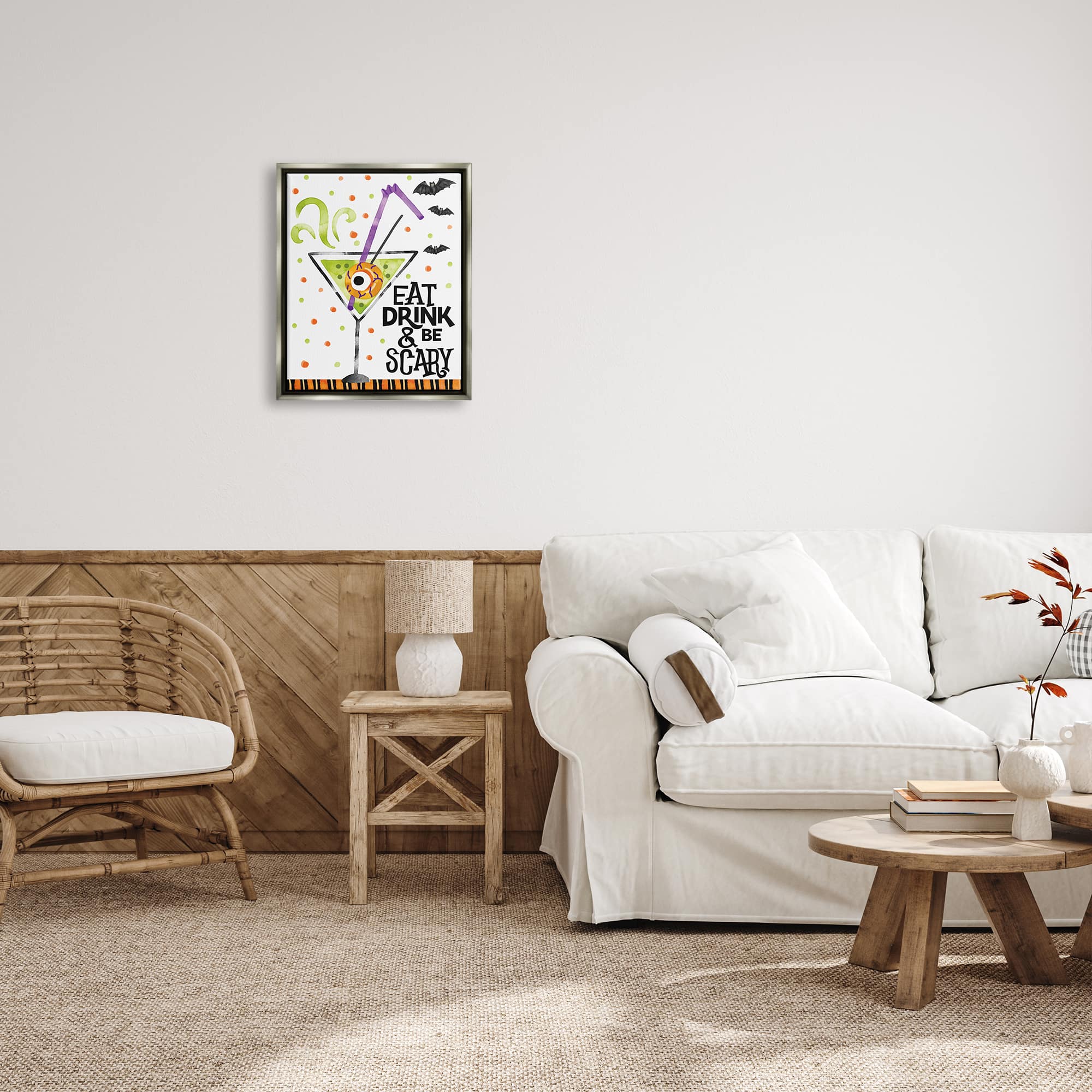 Stupell Industries Eat Drink & Be Scary Halloween Framed Floater Canvas Wall Art