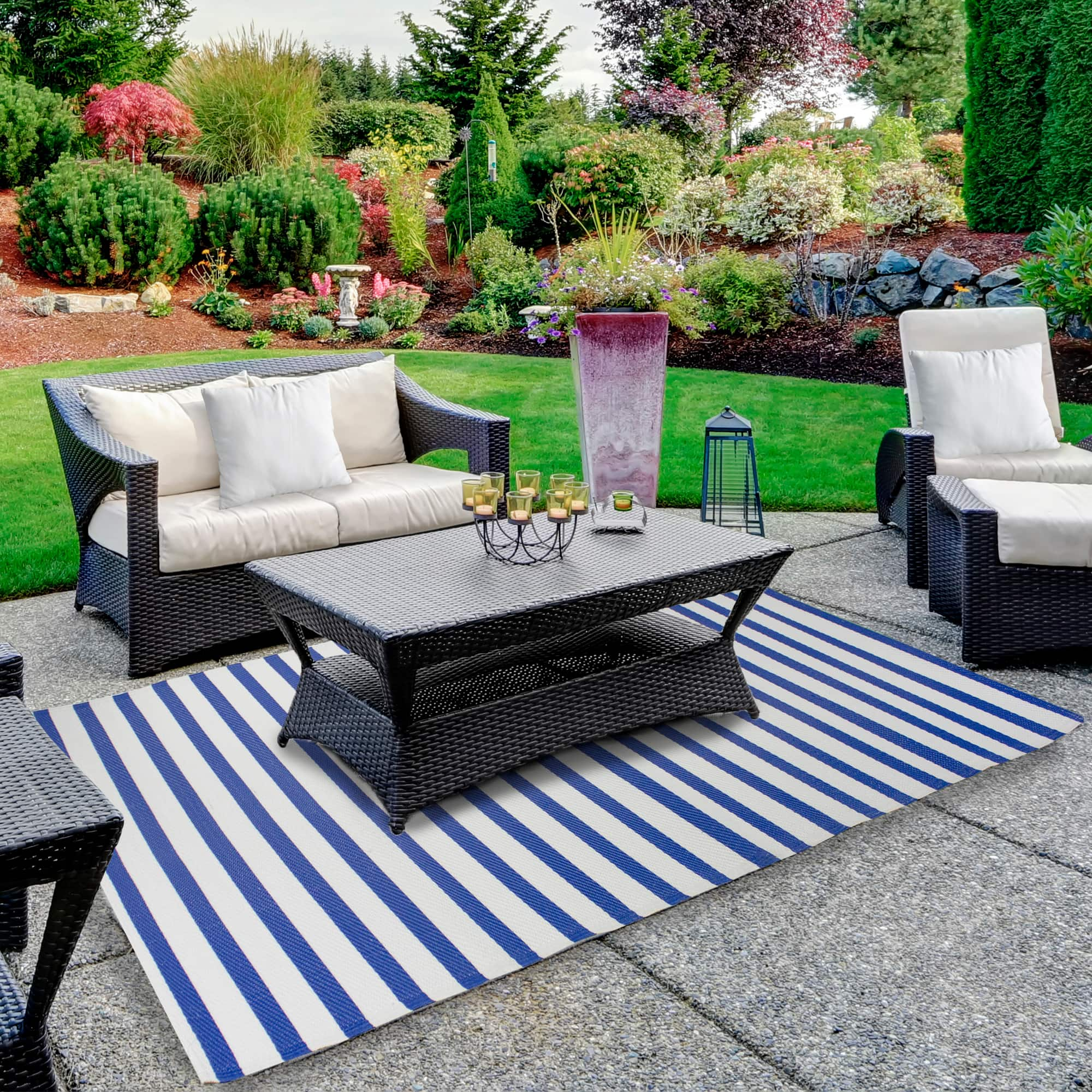 Blue &#x26; White Striped Rectangular Outdoor Area Rug, 4ft. x 6ft.