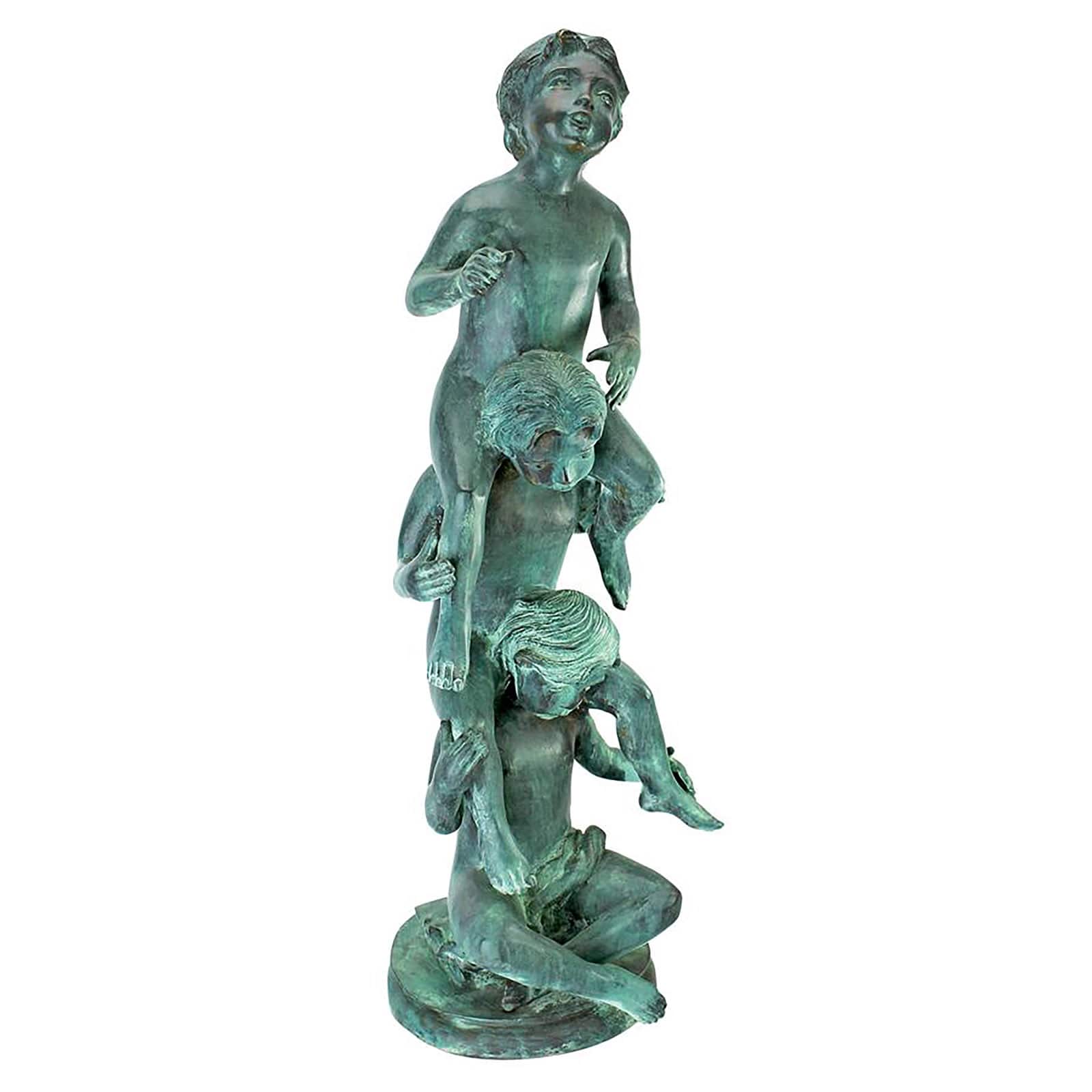 Design Toscano Medium Child&#x27;s Play Stacked Children Spitting Cast Bronze Statue