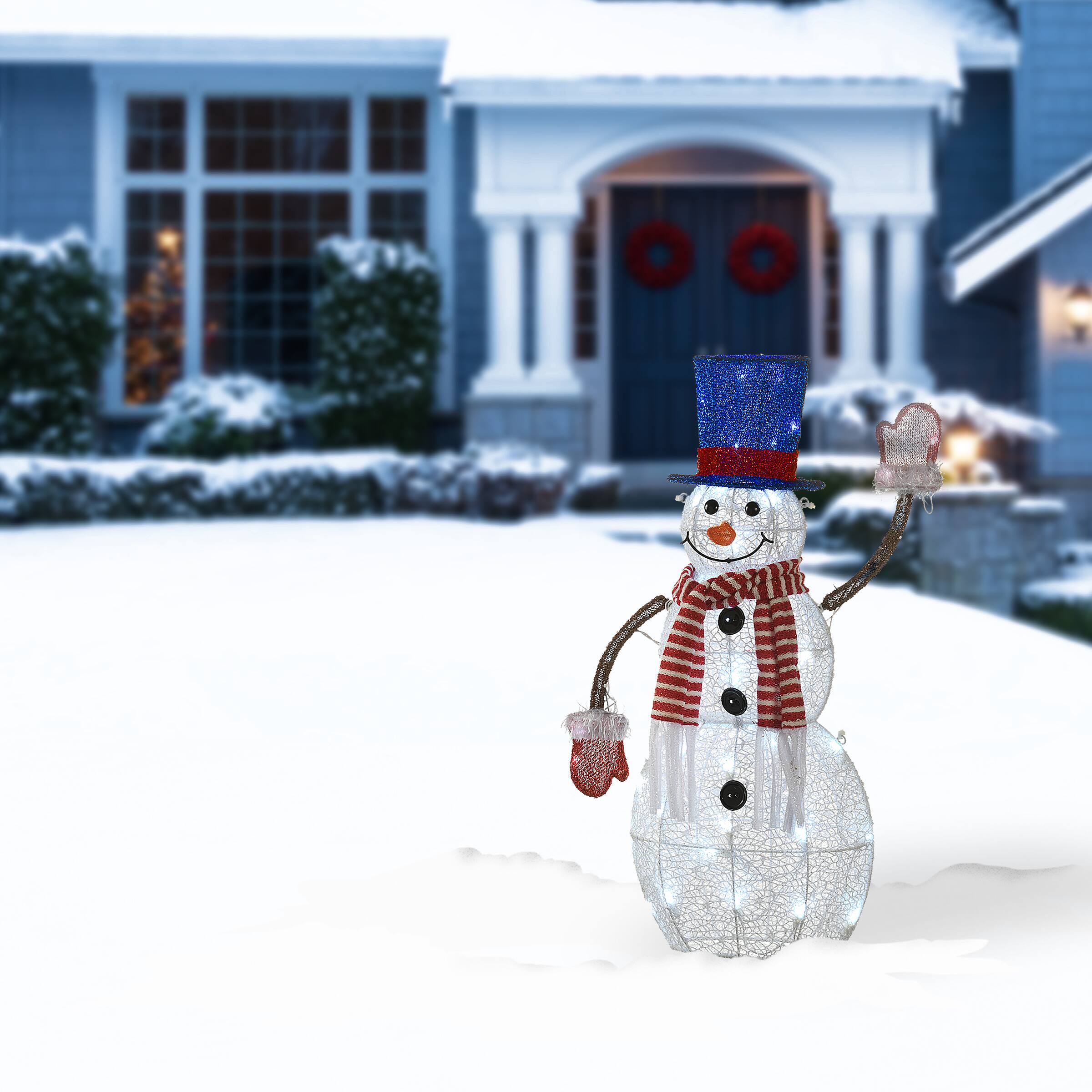 30" Pre-Lit Fabric Snowman