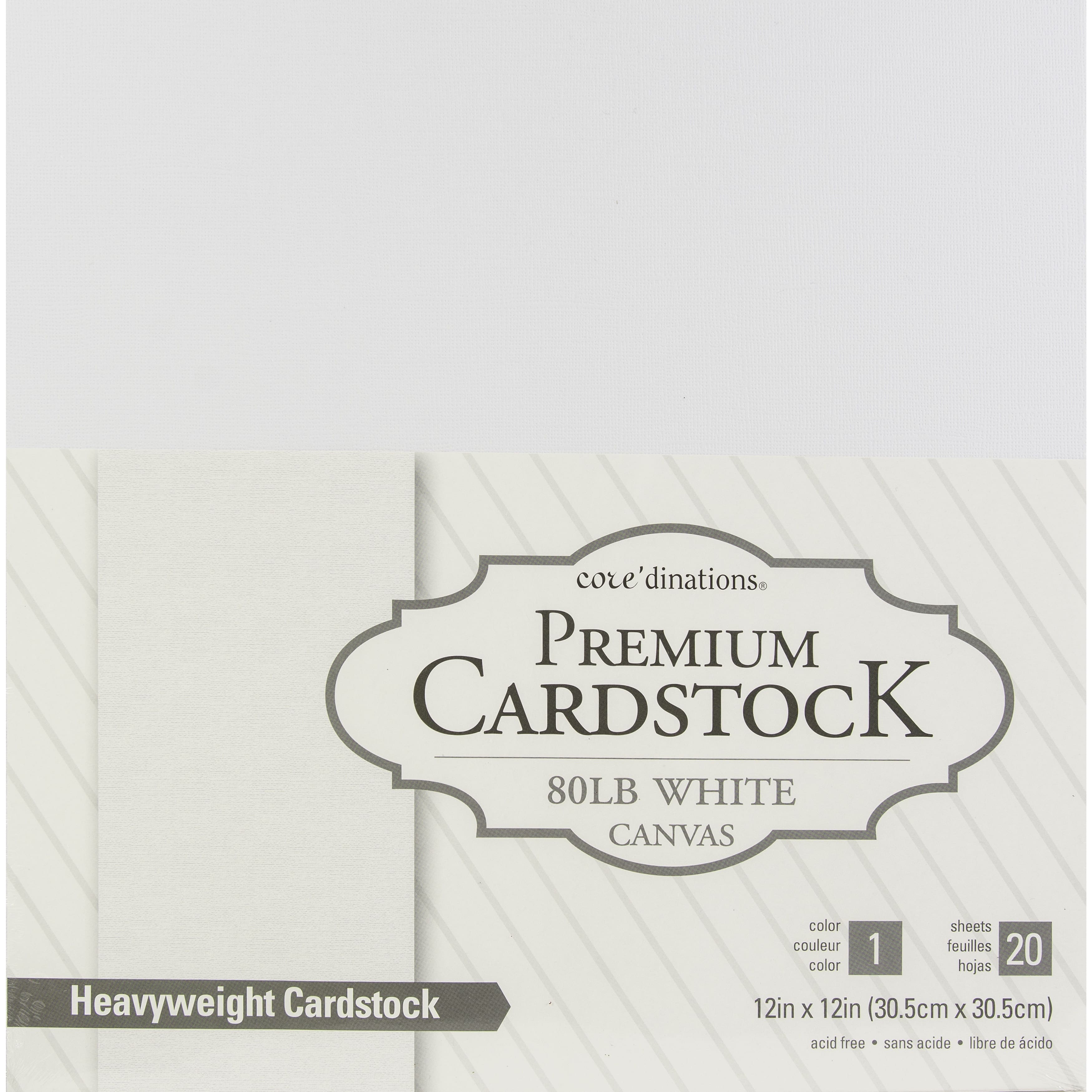 Core&#x27;dinations&#xAE; White Canvas  12&#x22; x 12&#x22; Premium Cardstock, 20 Sheets
