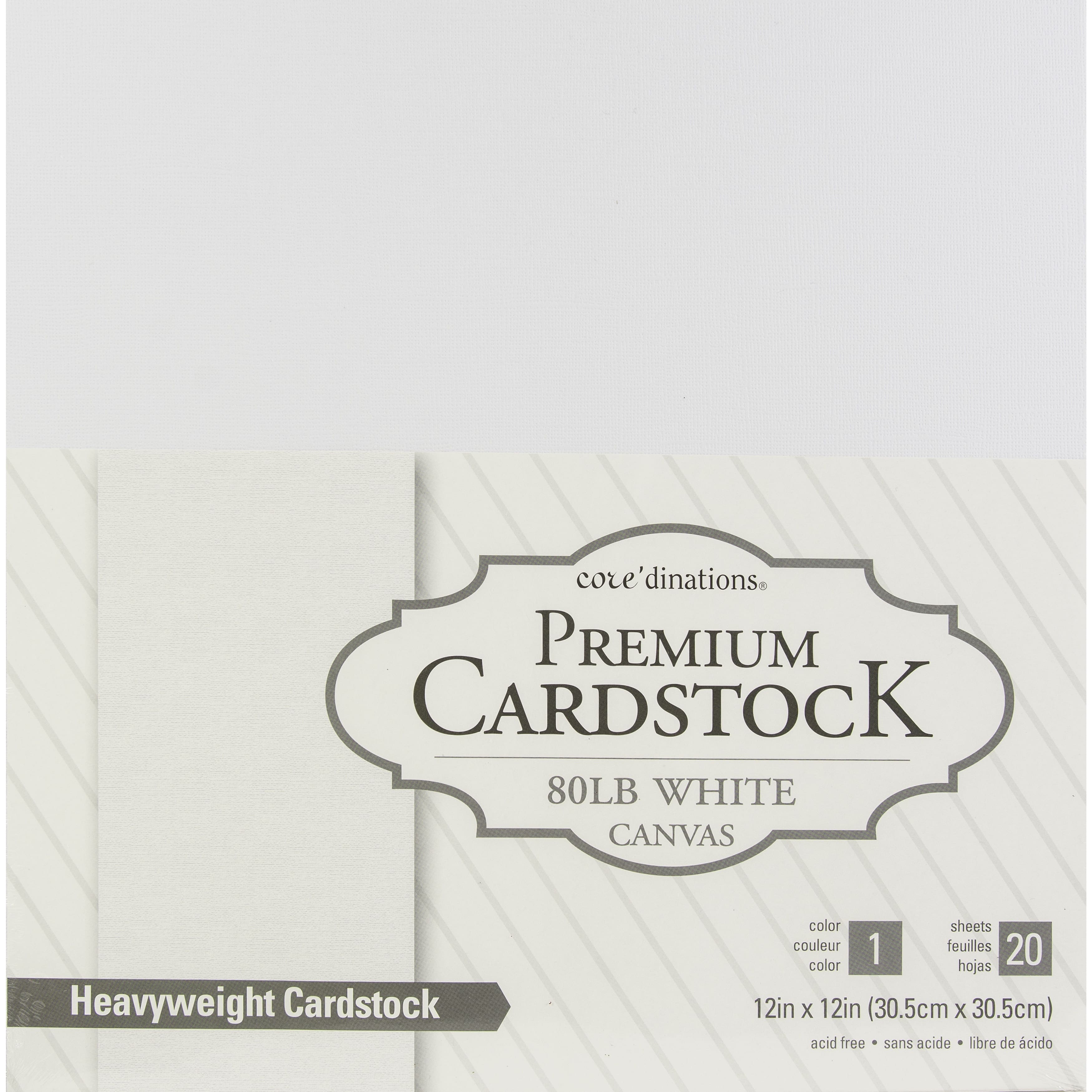 Core'dinations® White Canvas 12" x 12" Premium Cardstock, 20 Sheets