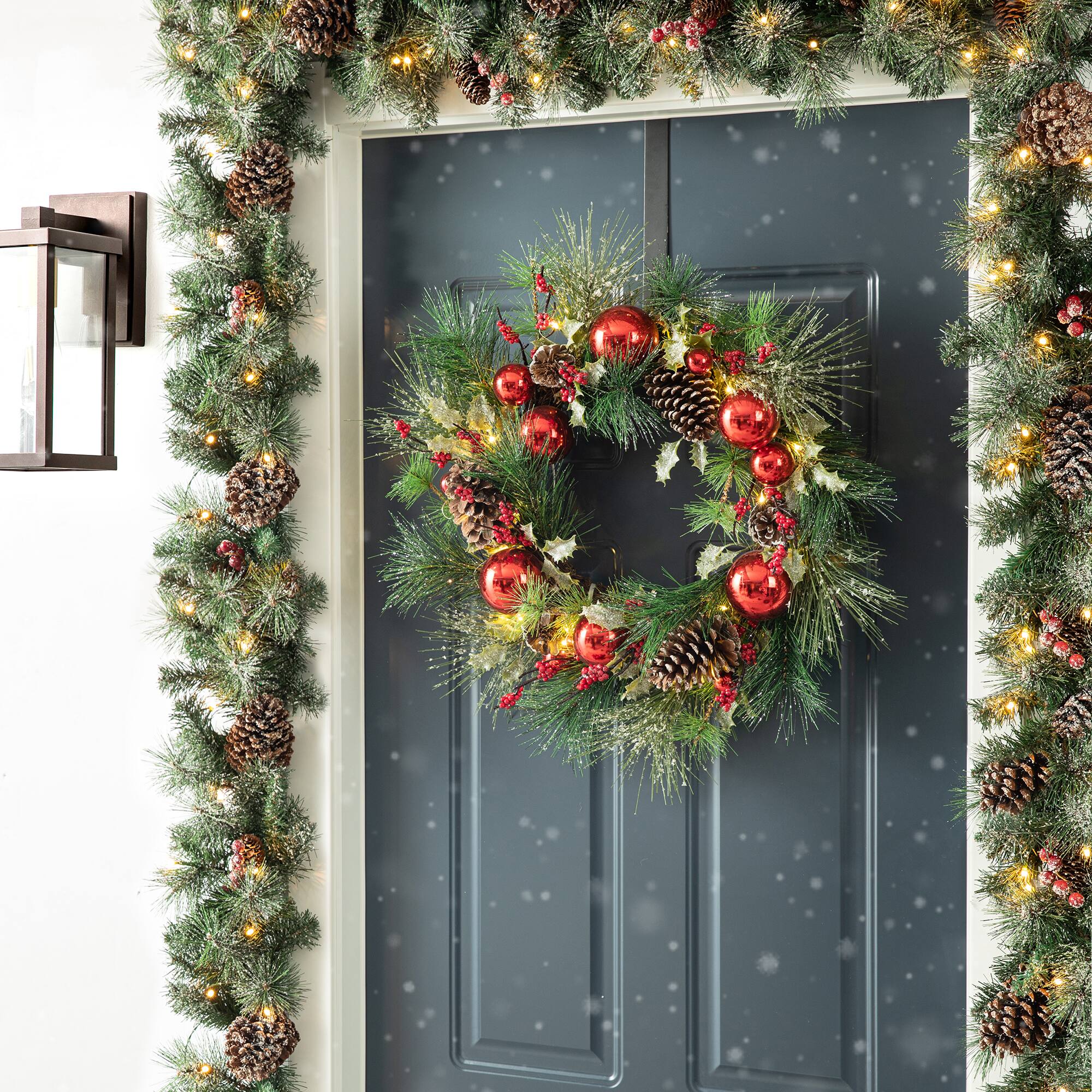 Glitzhome&#xAE; 6ft. Pre-Lit Glittered Pinecones &#x26; Berries Christmas Garland, 2ct.