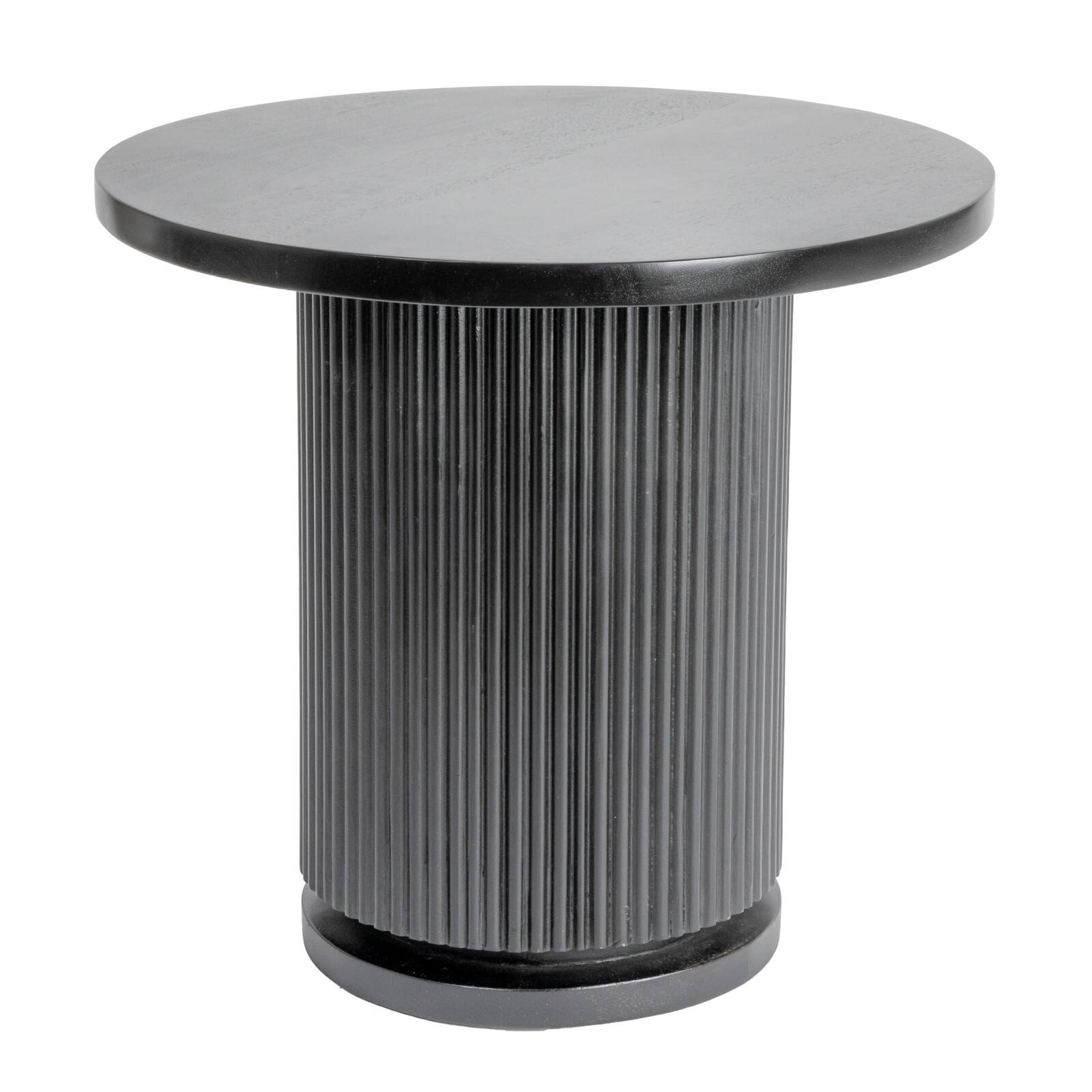 Hello Honey&#xAE; Stained Black Round Mango Wood Pedestal Side Table with Ribbed Base