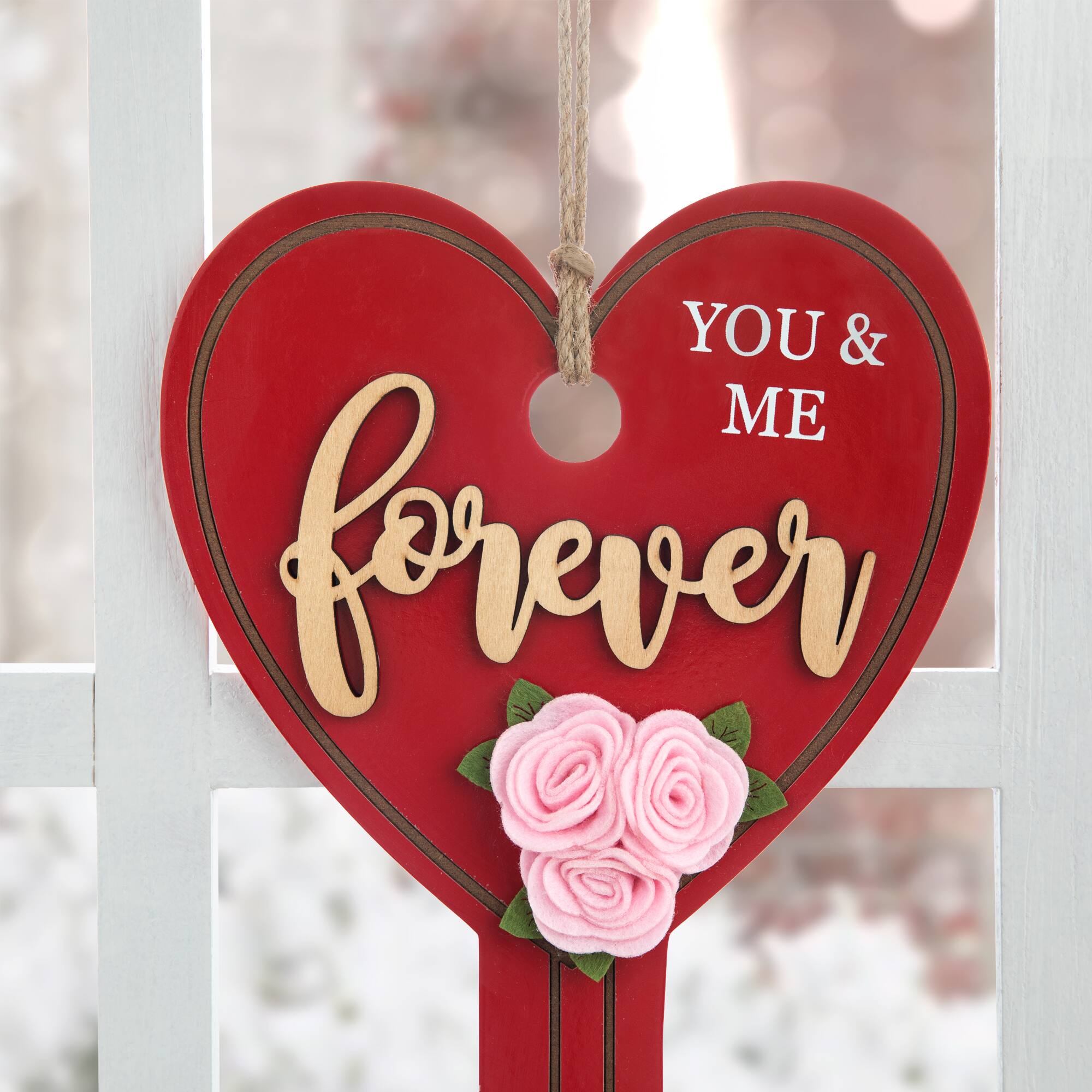 Glitzhome&#xAE; 14&#x22; Valentine&#x27;s Wooden Key-Shaped Door Hanger