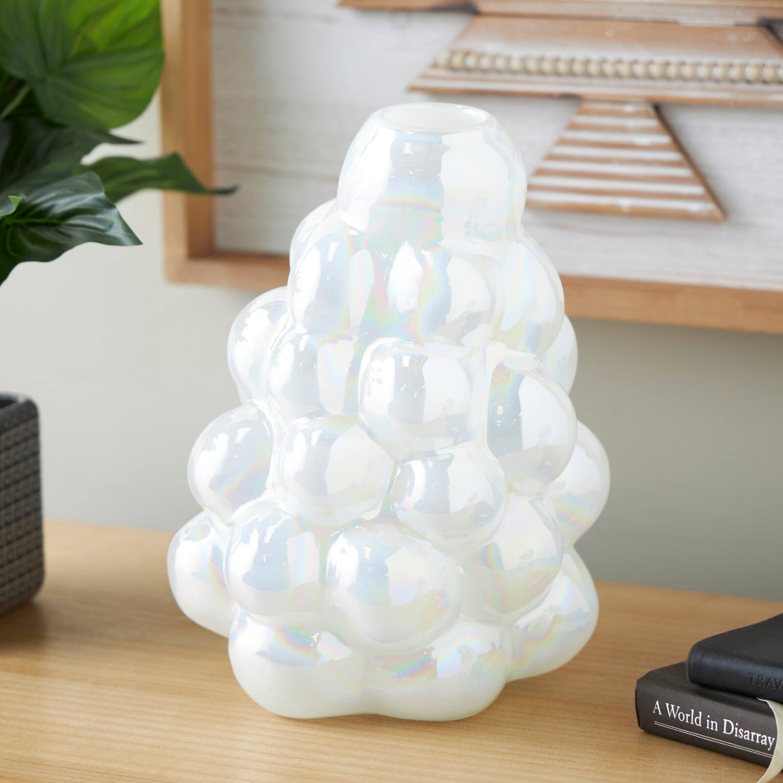 12&#x22; Clear Abstract Handmade Bubble Glass Vase