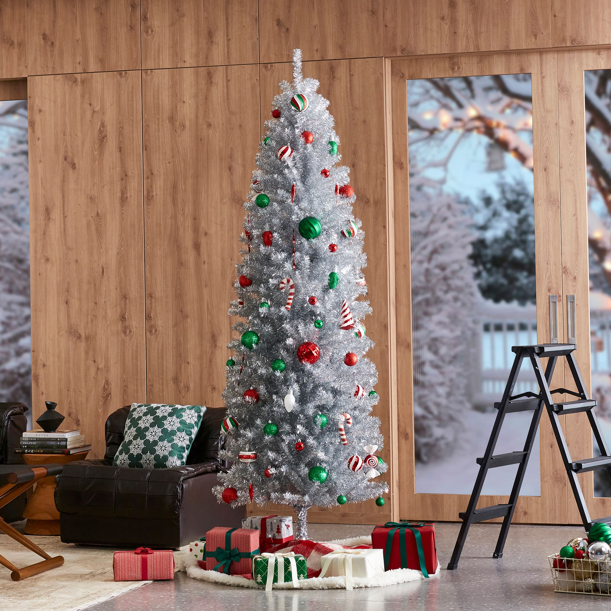 7.5ft. Unlit Silver Pencil Tinsel Artificial Christmas Tree