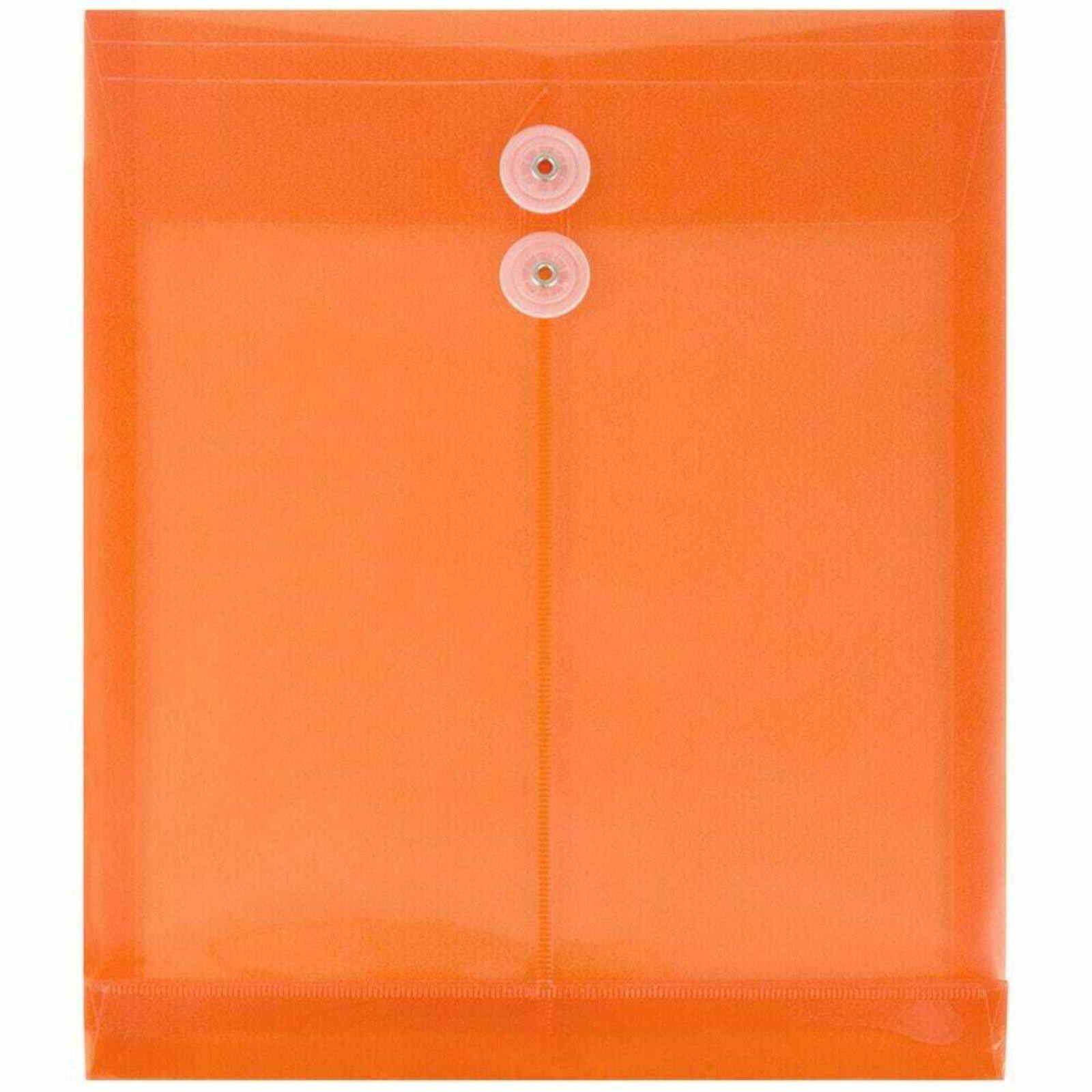 JAM Paper 9.75" x 13" Bright Orange Plastic Button String Open End Envelopes, 108ct.