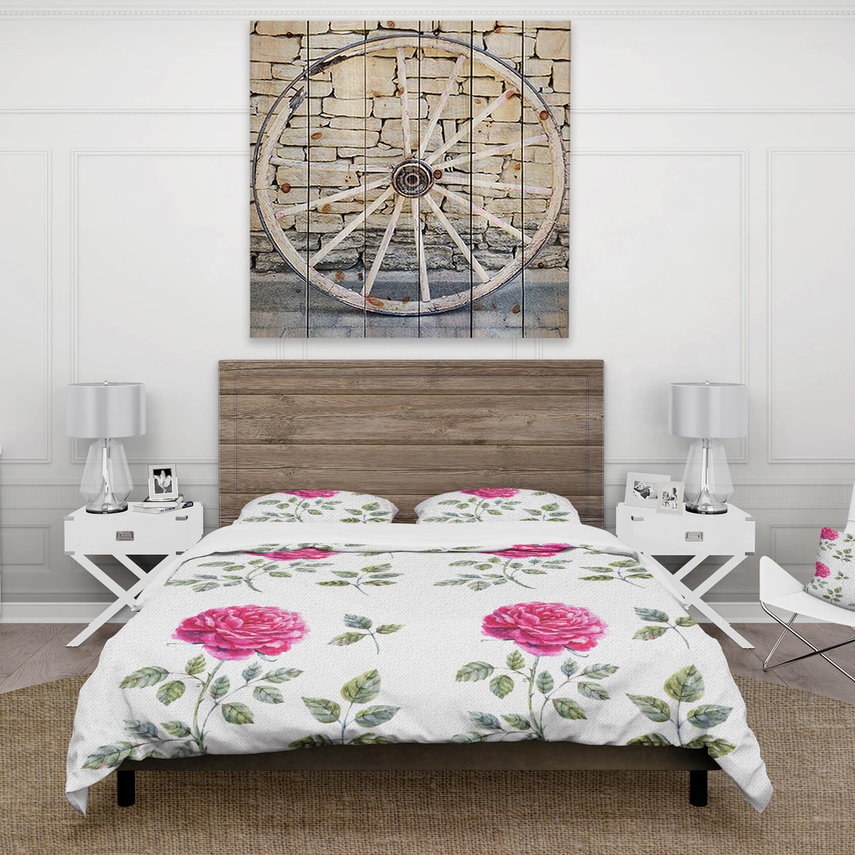 Designart &#x27;Beautiful Red Rose&#x27; Cabin &#x26; Lodge Bedding Set - Duvet Cover &#x26; Shams
