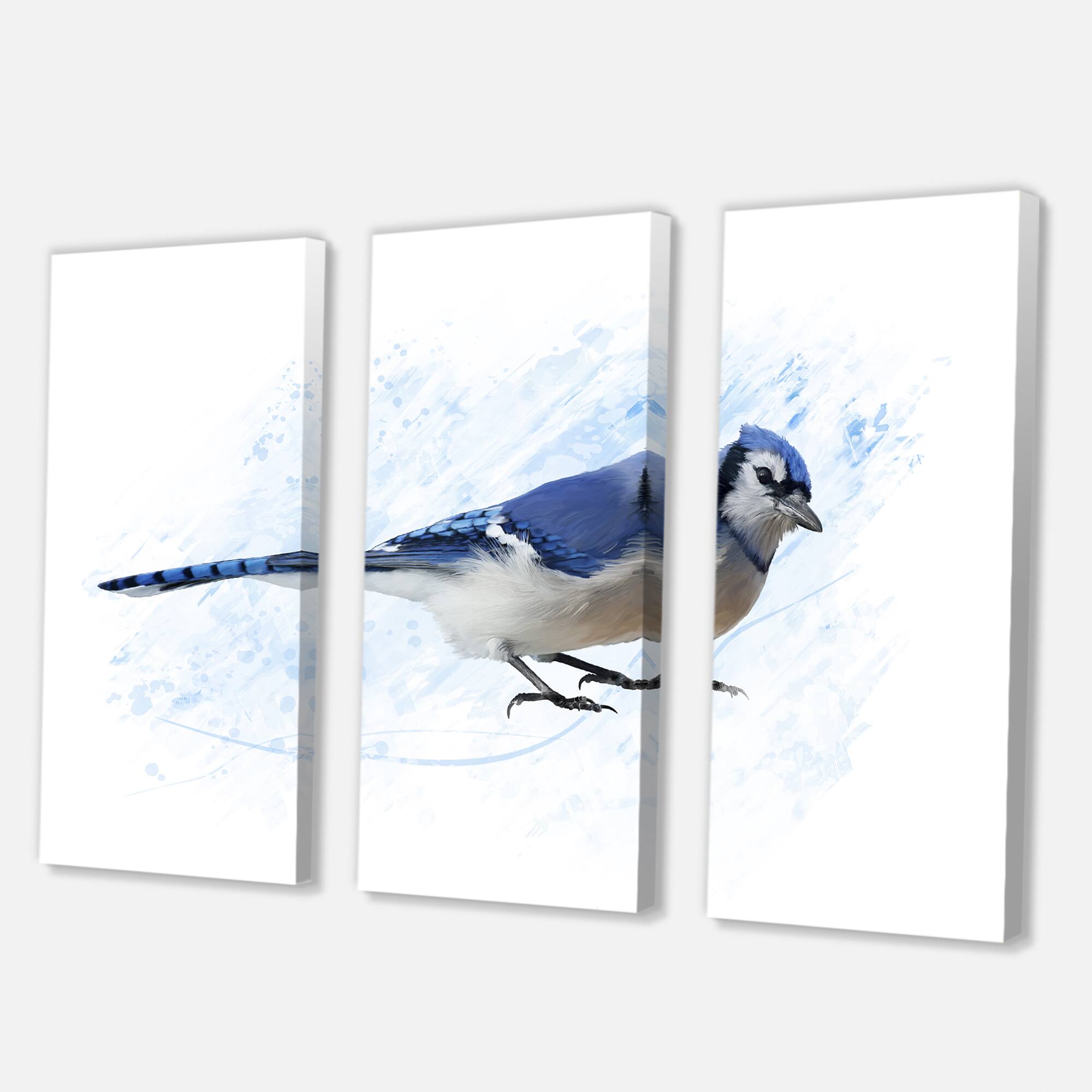 Designart - Vintage Blue Jay Bird - Traditional Canvas Wall Art Print