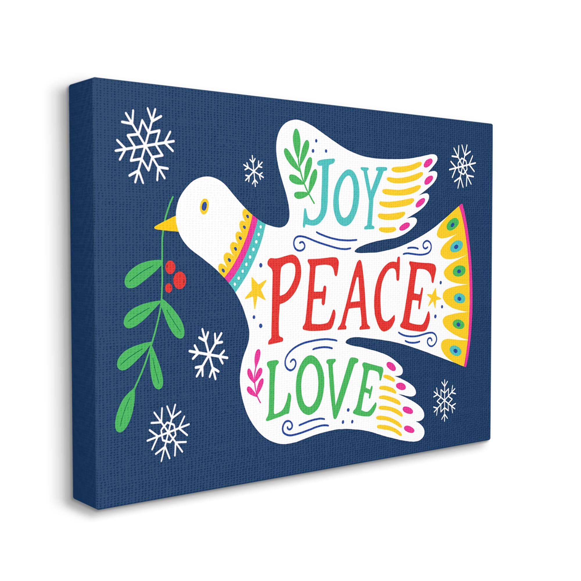 Stupell Industries Joy Peace Love Dove Holly Sprig Canvas Wall Art