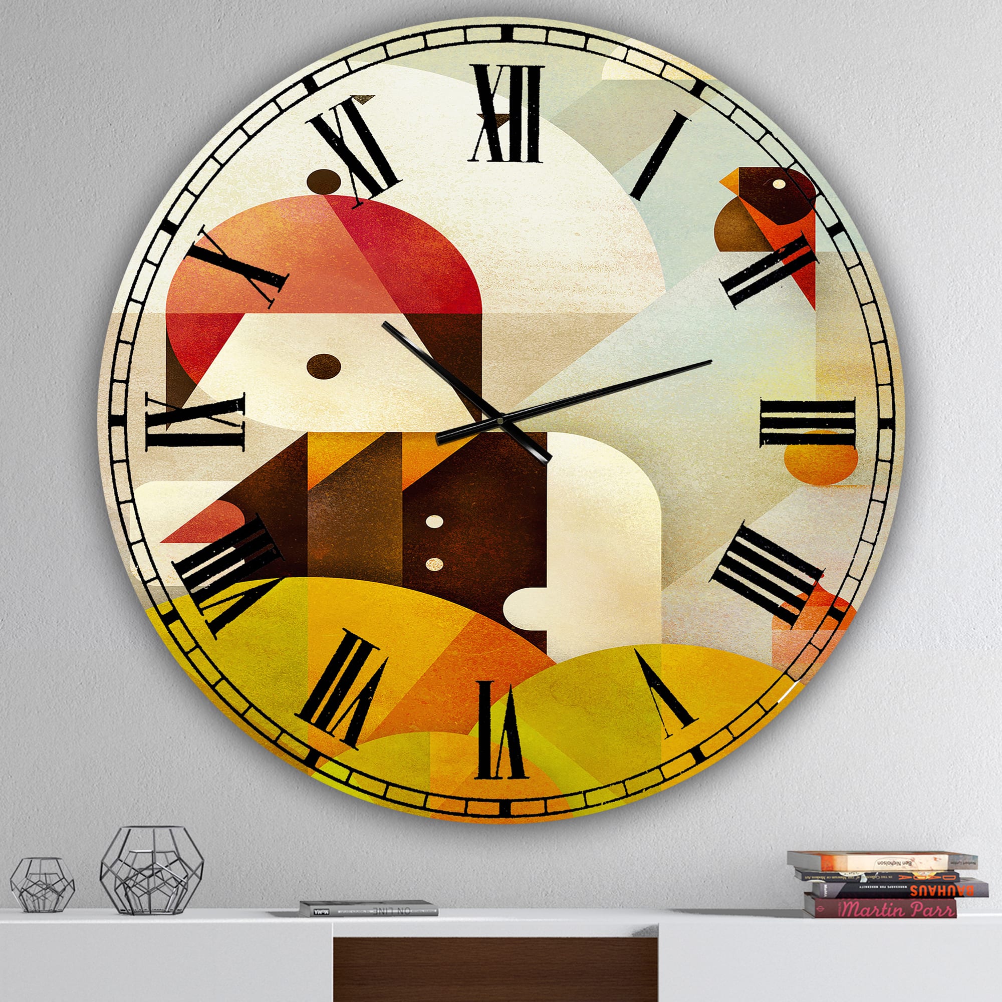 Designart Young Man with Red Bird Large Mid-Century Wall Clock