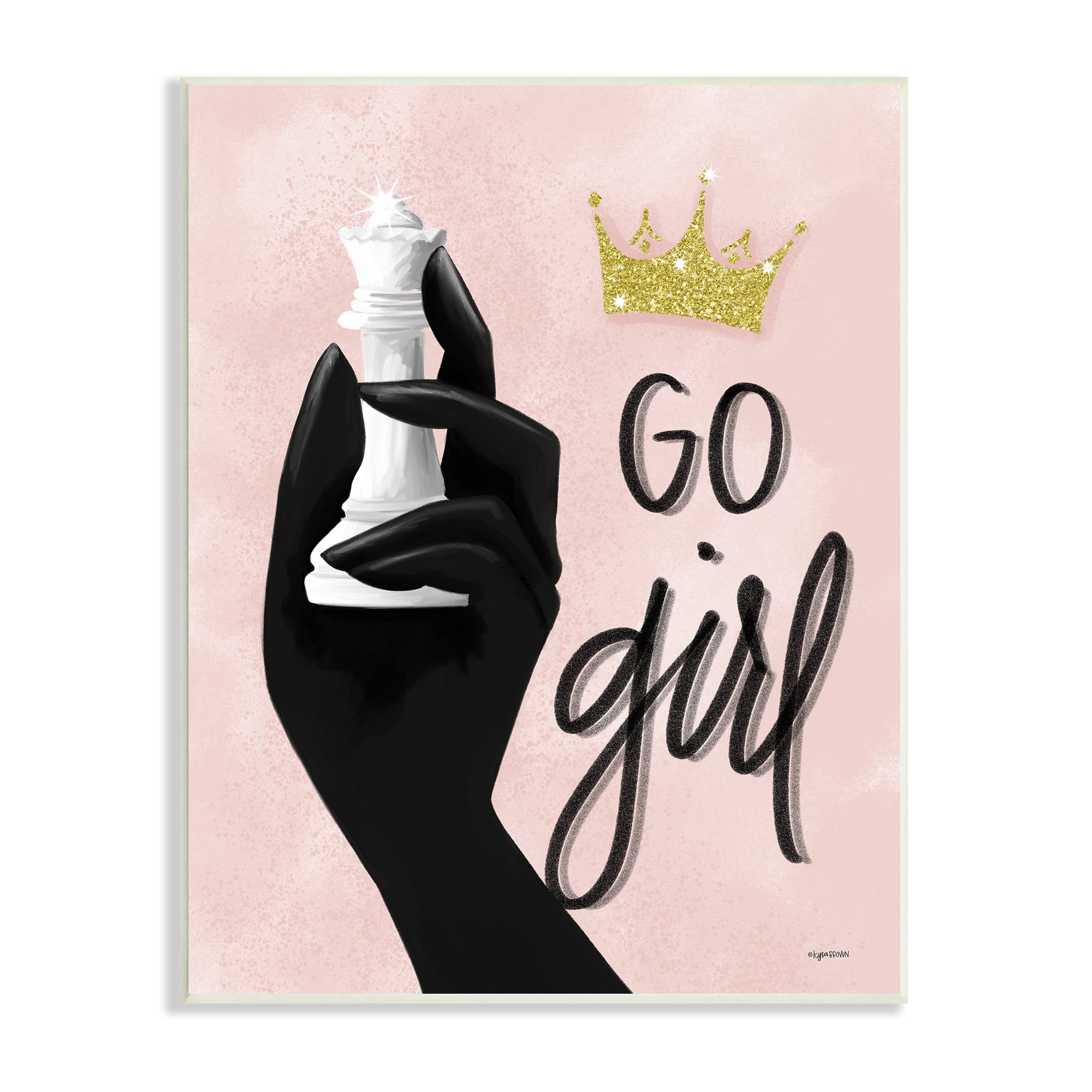 Stupell Industries Go Girl Phrase Sparkle Crown Queen Chess Piece Wall Plaque